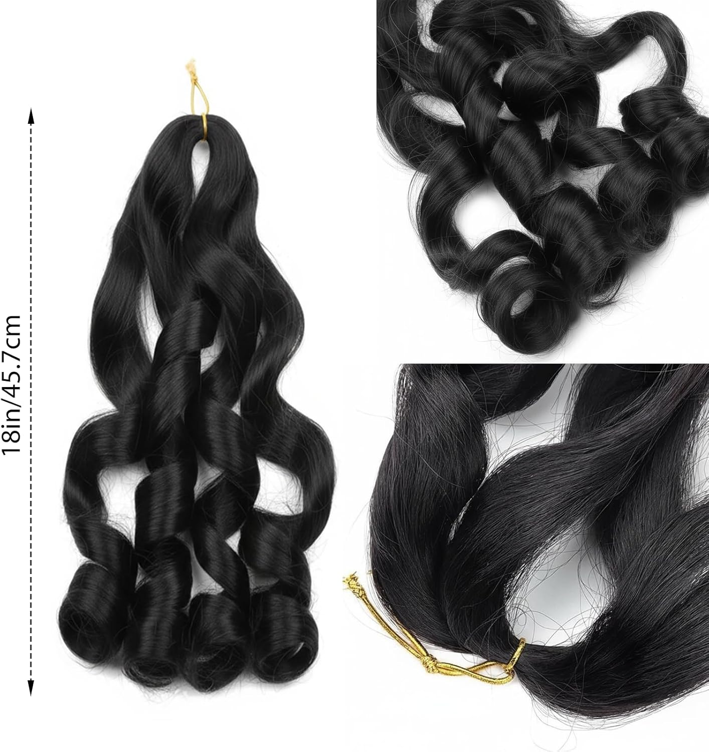 18 Inch French Curl Braiding Hair, Synthetic Fiber Curly Hair Extensions, 6 Packs, Tangle Free, Lightweight, for Braids,Ruibex image number 3