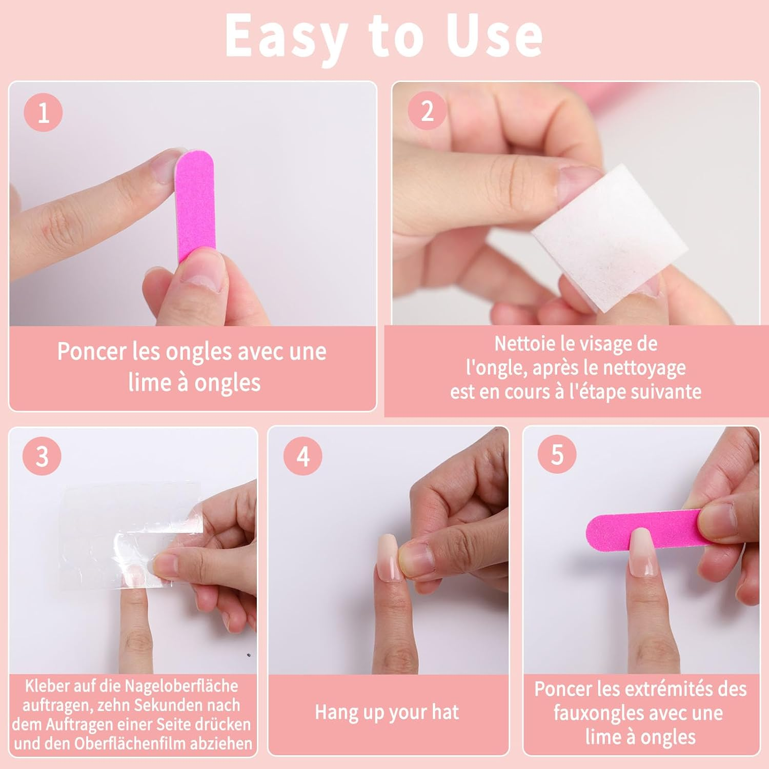 Gozina 24 Fake Nail Short, Pink Gradient Fake Nail Stickers, French Nail Stickers, Reusable Nail Stickers, Suitable for Women and Girls image number 6