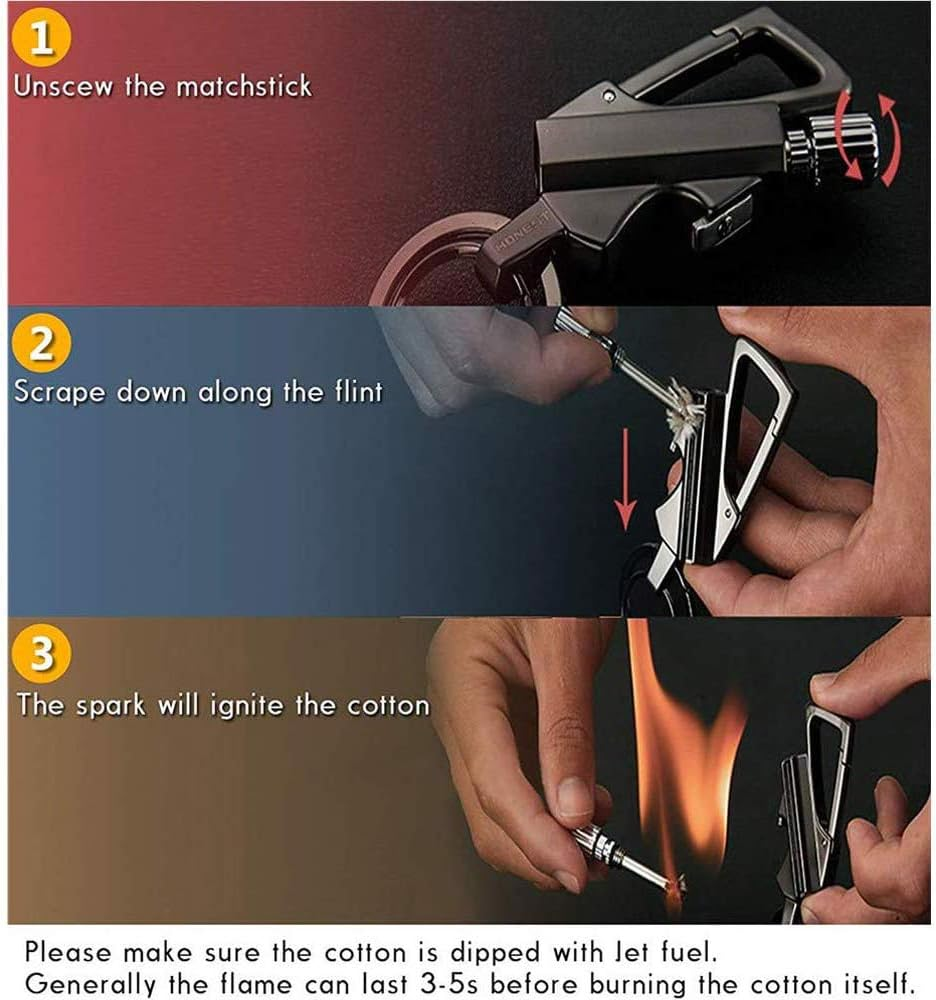 BIASTNR Permanent Metal Lighter, Lighter Keychain Outdoor, Emergency Survival Gear with Flint Metal Matchstick Fire Starter Kerosene Refillable Lighter