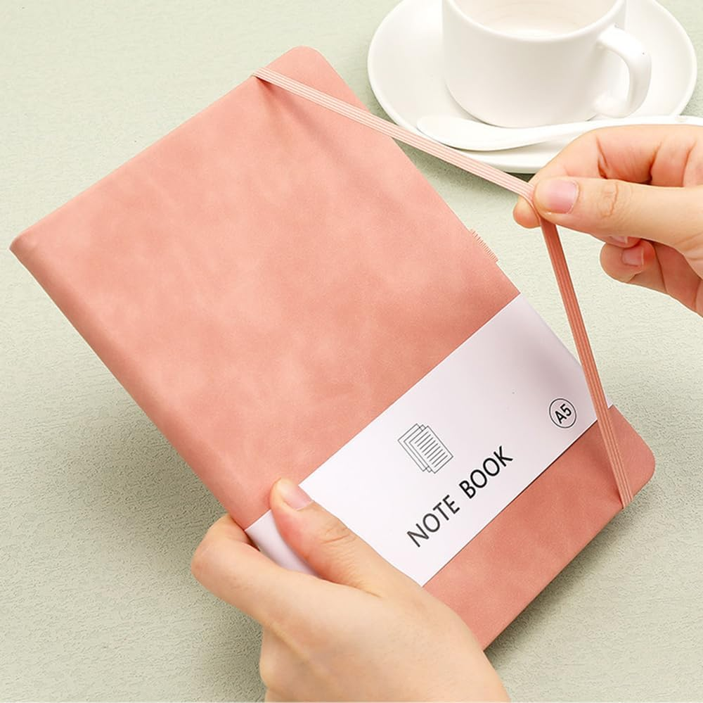 2 Pack Notebook-A6/A5 Lined Journal Notebook,100 Pages 80 GSM Journal Notebook Hardback Notepad with Bookmark, Pen Loop,Premium Leather Hardcover Notebook for Writing Study Office Travel Recording (Pink) image number 2
