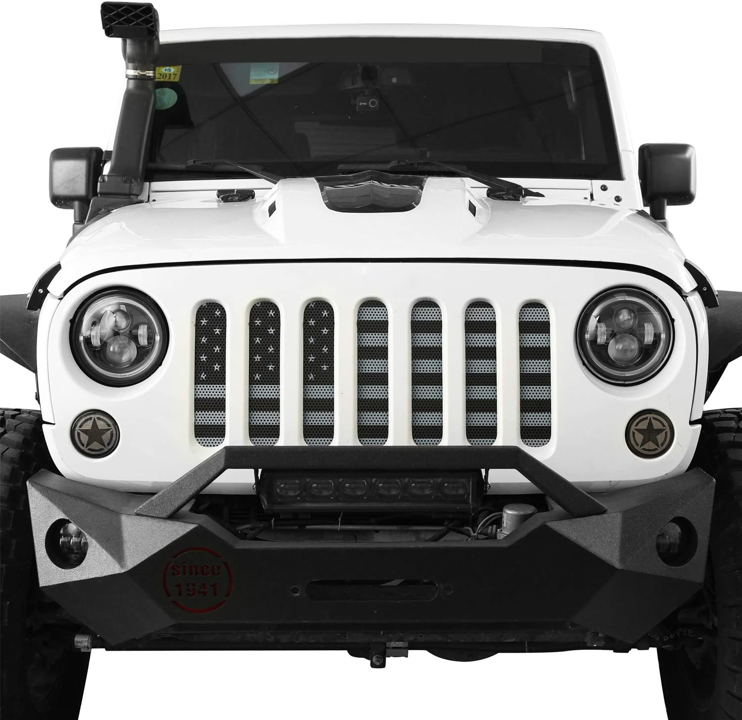 American Flag Front Grille Grid Mesh Screen Steel Screen Insert Fits for 2007-2018 Jeep Wrangler JK& JKU Unlimited (Classic Light Black & White) image number 4