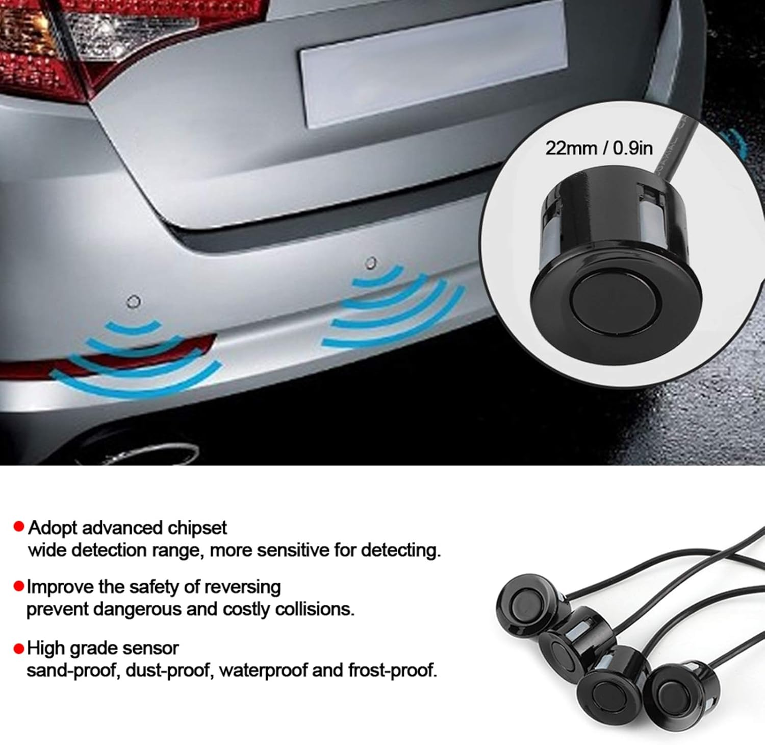 DC 12V Reverse Radar Kit, Car Parking Sensor Backup Radar Reversing Assistance Aid Kit with Audio Buzzer Alarm image number 1