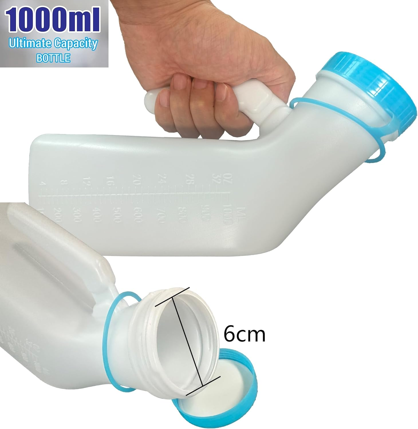 Portable Urinals for Men and Elderly 1000Ml Urine Jar Spill Proof, Plastic, Urinal Bottle for Men Glow in the Dark Screw Cap - for Urine Collection and Travel Pee Bottle (2)