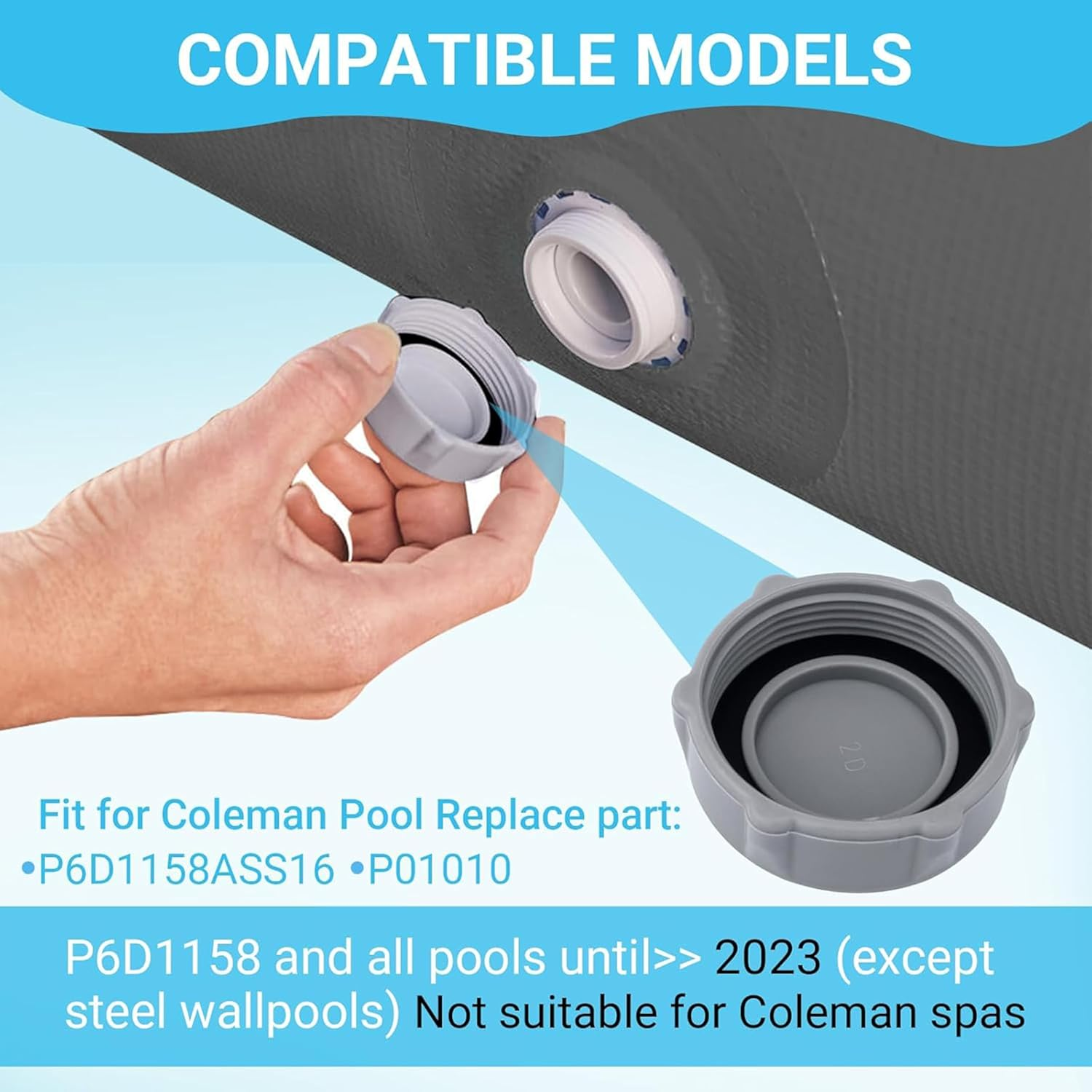 Ultimate Coleman Drain Cap Replacement - Heavy Duty Grey Valve Cover for above Ground Pools (P01006/P01010/P6D1158/P6H1158Ass16),Stop Leaks Now! image number 4