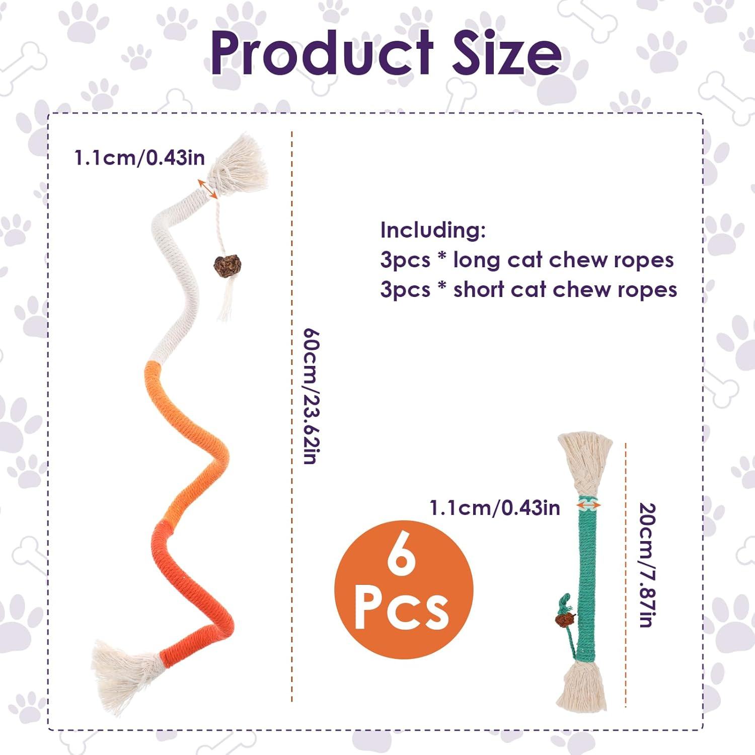YBEATY 6Pcs Cat Chew Rope Toy Interactive Cat Nip Kicker Toy Pet Chew Toys Bent Cats Rope Toys Bite-Proof Playthings Kitten Chewropes Pet Supplies for All Breeds Cats Teeth Cleaning Stress Relief image number 2