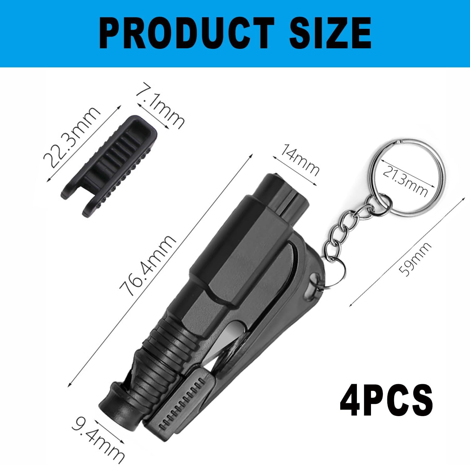 BEANPRECOY 4-Pack 3-In-1 Car Window Breaker Seatbelt Cutter Keychain, Emergency Window Glass Breaker Tool for Car, Family Safety, Road Trips & Daily Commute Black