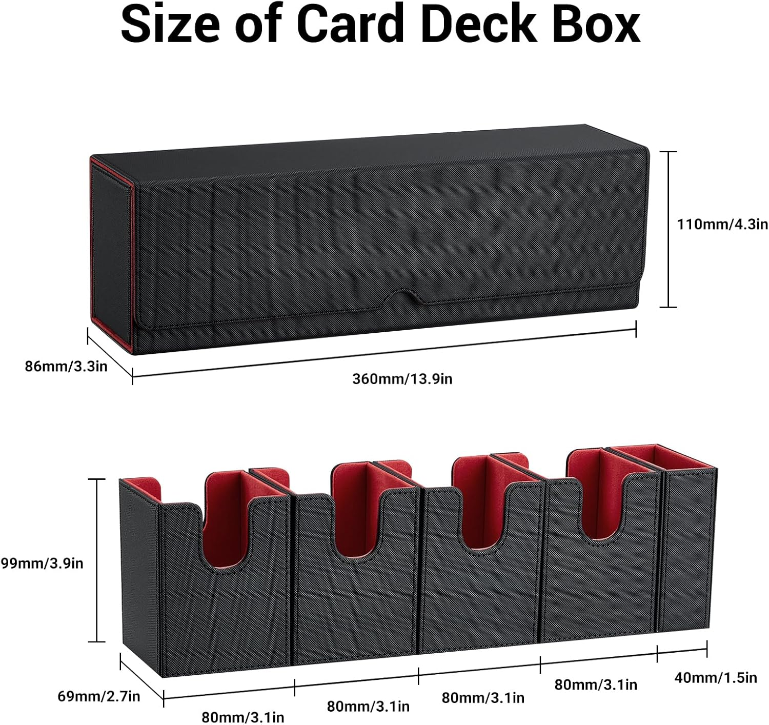 Card Deck Box for MTG, 5 in 1 Commander Deck Box Magic the Gathering Deck Box Trading Card Deck Storage Box Holding 400+ Unsleeved Cards Strong Magnet Yugioh Deck Box (Black and Red) - Black Grey 3 image number 2