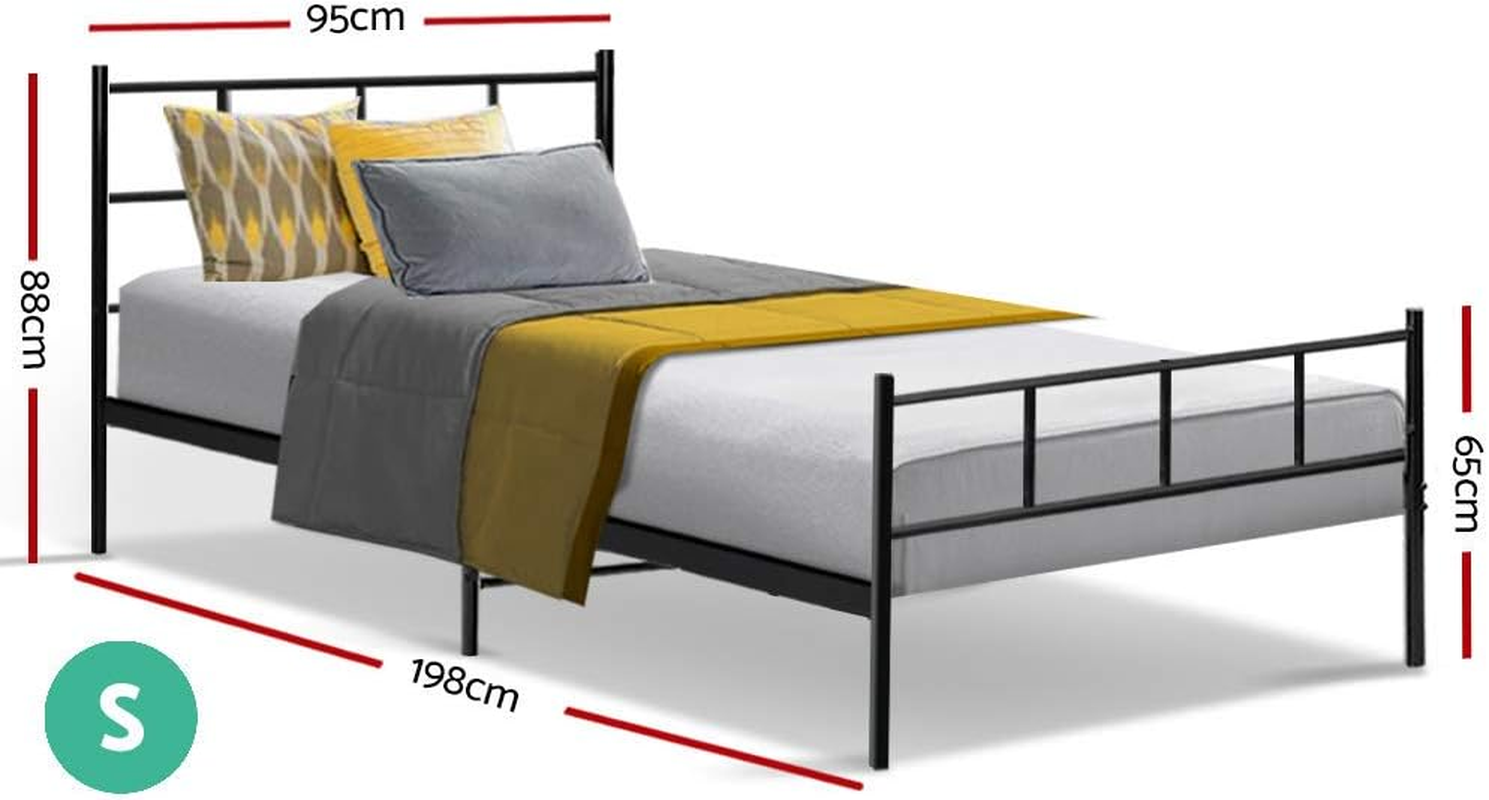 Artiss Single Metal Bed Frame with Headboard(Base Only), Metal Platform Bed with Easy Assembly, Heavy-Duty Metal Slats with under Bed Storage for Bedroom/Student Apartment, Black image number 3