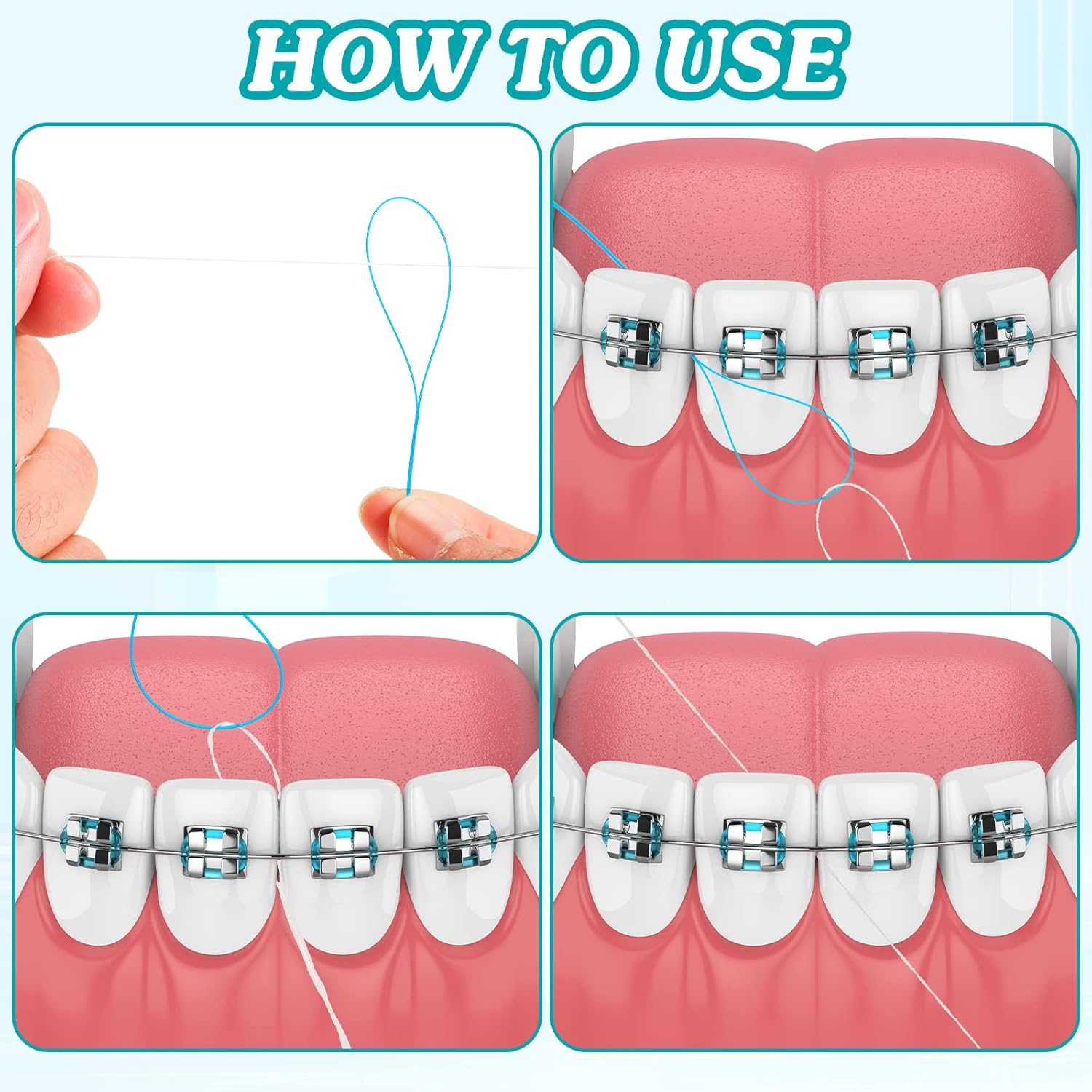 1000 Pcs Floss Threaders for Braces, Bridges, and Implants Dental Threader, Multifunctional Nylon Loop Design for Your Teeth, Pack of 20 (Blue) image number 6