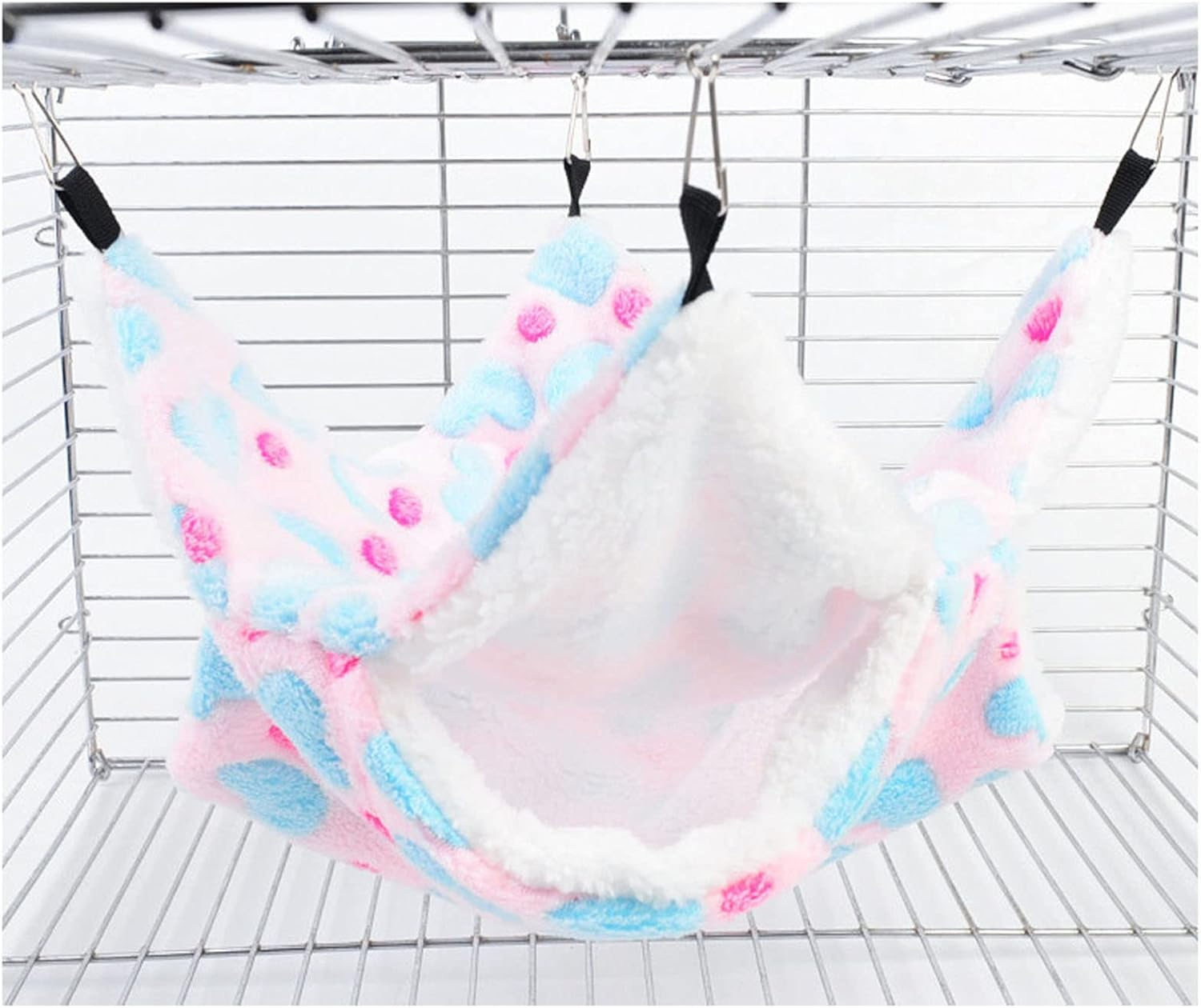 TRADERPLUS 2 Pcs Guinea Pig Rat Hammock Small Pet Warm Plush Bunkbed Hanging Hammock Cage Accessories for Bunkbed Sugar Glider Hamster Ferret Parrot Squirrel Playing (Pink+Blue) image number 4