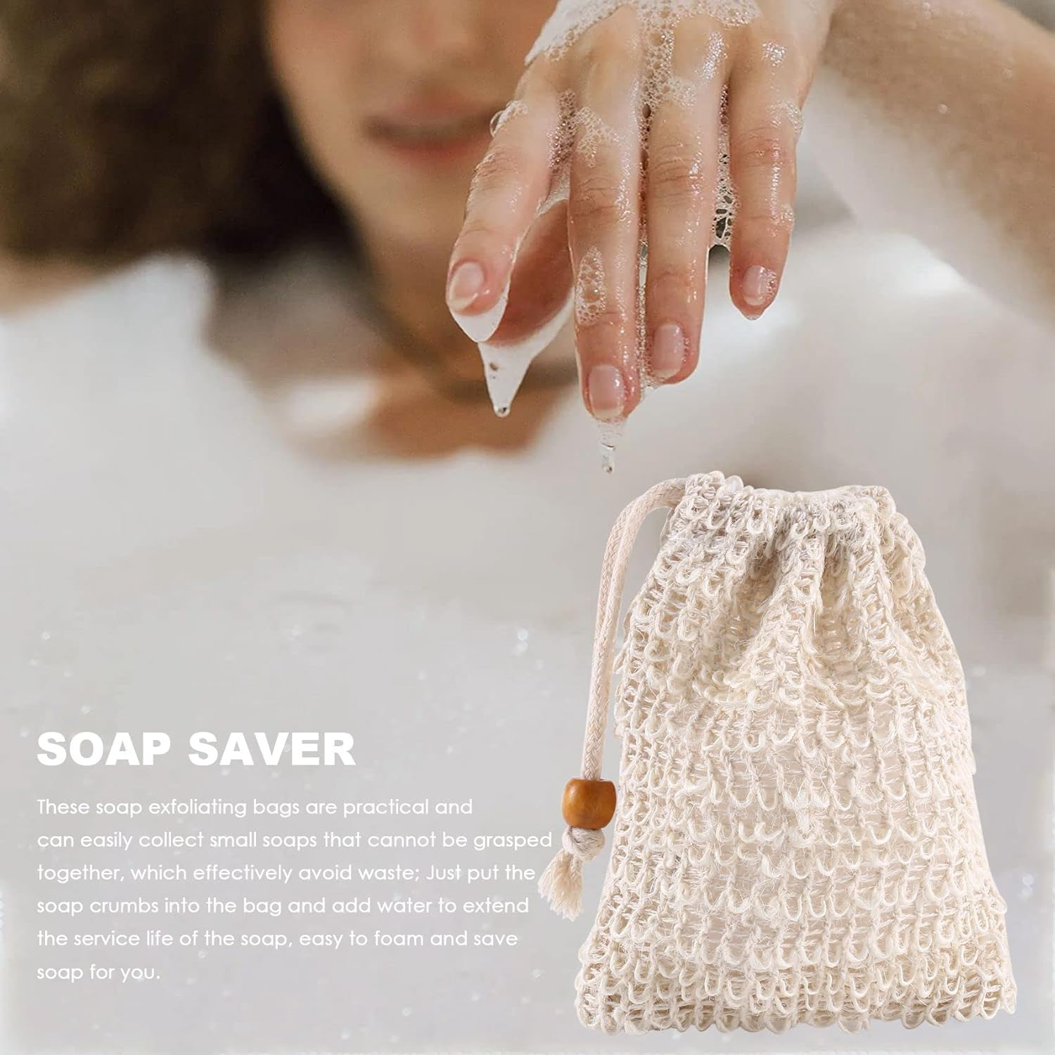 SUNCHSEN 40 Pack Soap Exfoliating Bags,Soap Saver Made Sisal Mesh Soap Bag Bar Soap Bag with Drawstring for Bath & Shower Use image number 1