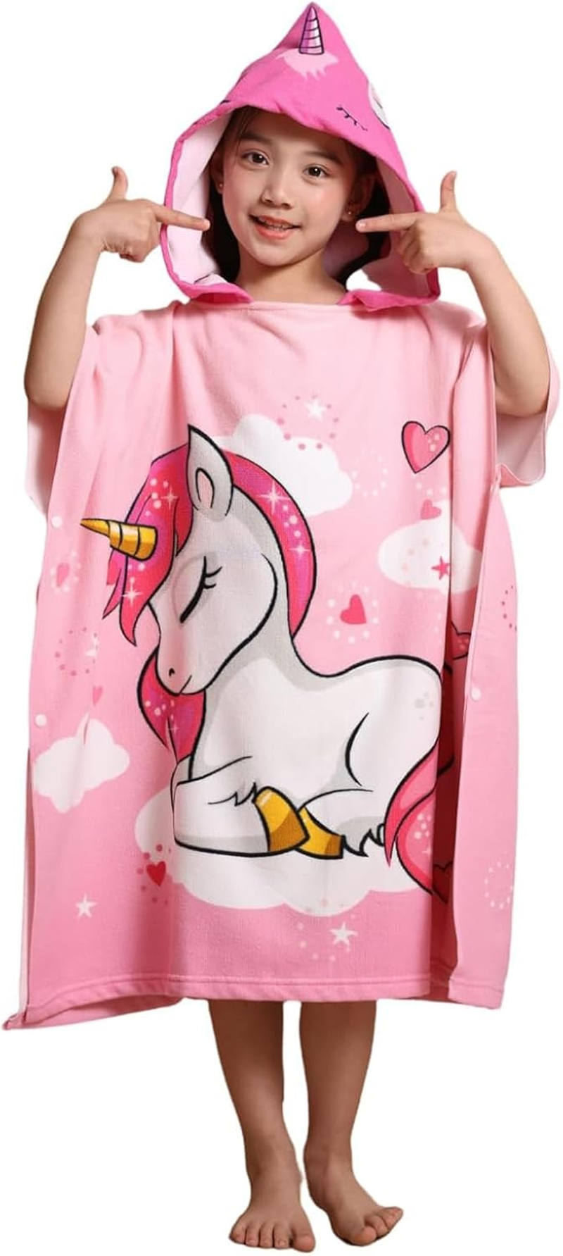 Kids Hooded Poncho Towel - Unicorn Bath Beach Cover-Up for Girls Age 3-8, Soft Microfiber Swim Towel with Snap Closure (75Cm X 150Cm, 350G) image number 4
