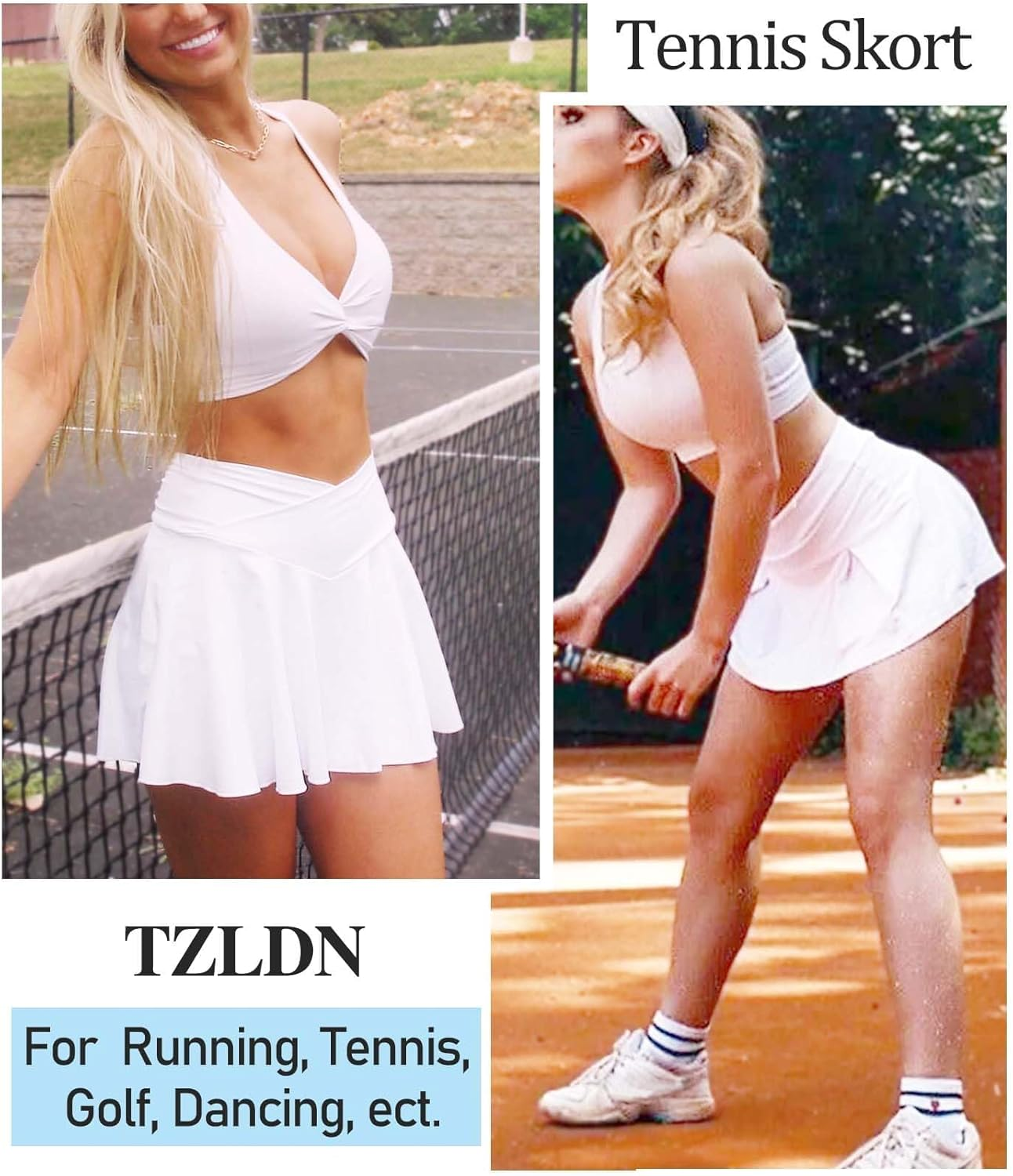 TZLDN Women'S Criss Cross V-Cut Tennis Skirt with Pockets Inner Shorts Side Slit High Waist Tummy Control Skater Skirt Athletic Golf Sport Skorts Casual Versatile Pleated Mini Skirt image number 3