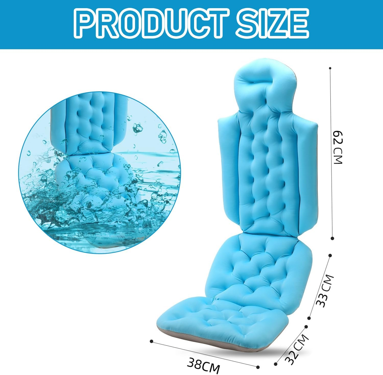 Uandhome Full Body Bath Pillow for Bathtub,Thick Bathtub Cushion & Non-Slip Suction Cups,Luxury Cushion for Bathtub Headrest Neck Shoulder Support Comfort Relaxation Spa Accessorie image number 5