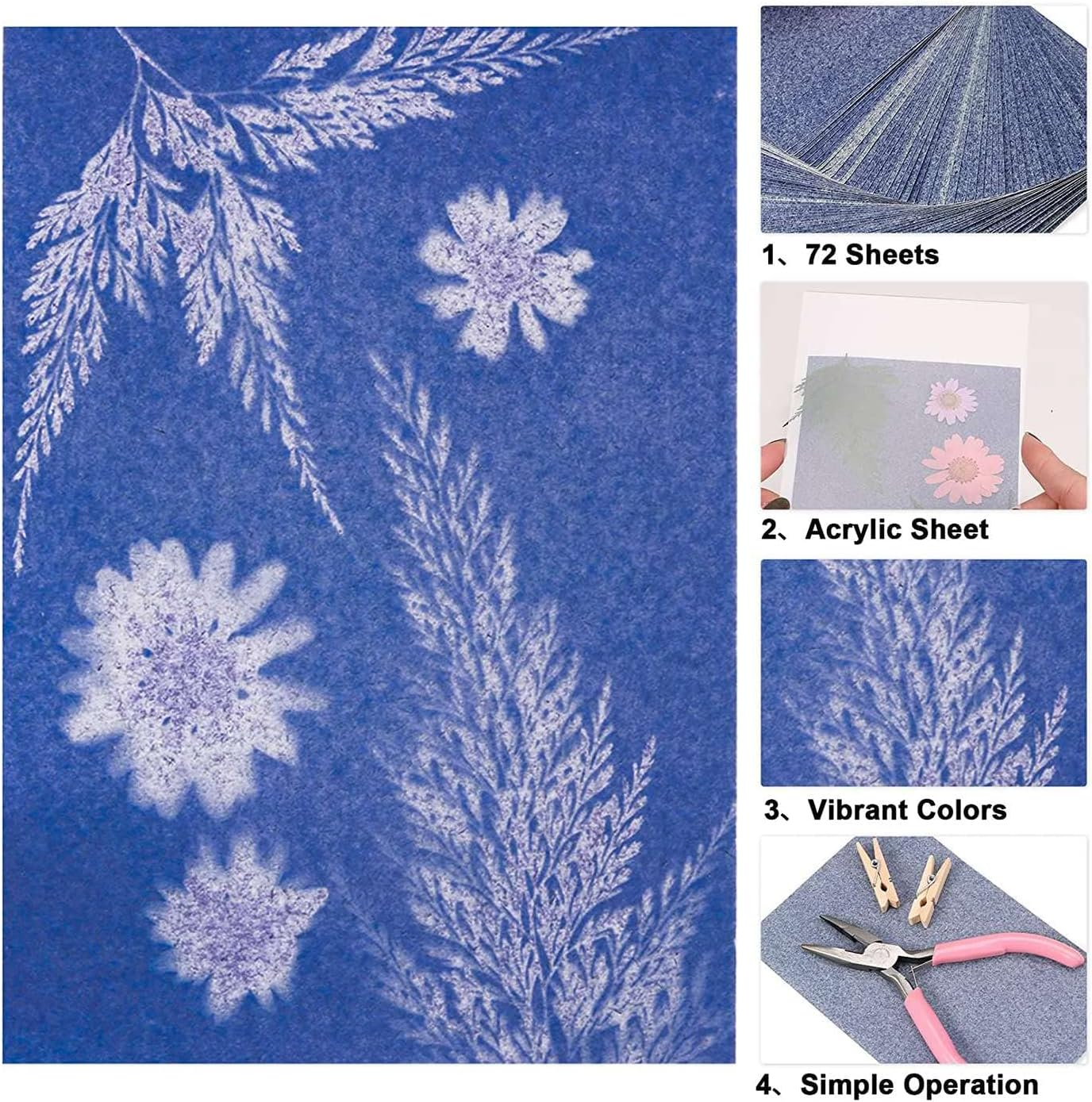 Veumoie 73 Pieces Sun Print Paper Cyanotype Paper Kit, Solar Drawing Paper Sensitivity Nature Printing Paper image number 5