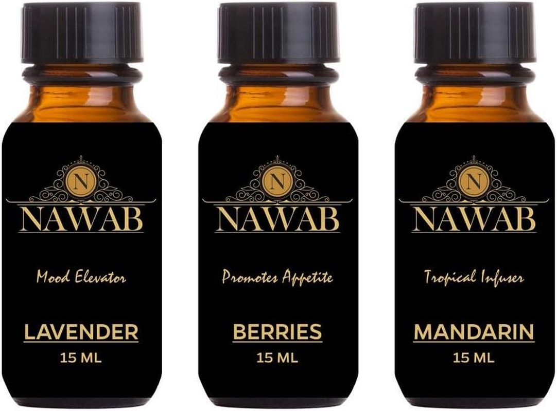 NAWAB Aroma Oil / Diffuser Oil / Scented Oil / Fragrance Oil ( Lavender , Berries , Mandarin - 15Ml Each)