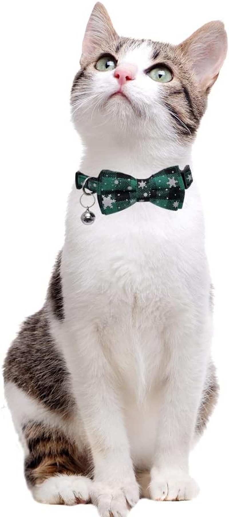 2 Pack/Set Cat Collar Reflective Breakaway with Cute Bow Tie and Bell Plaid for Kitty Adjustable Safety image number 1
