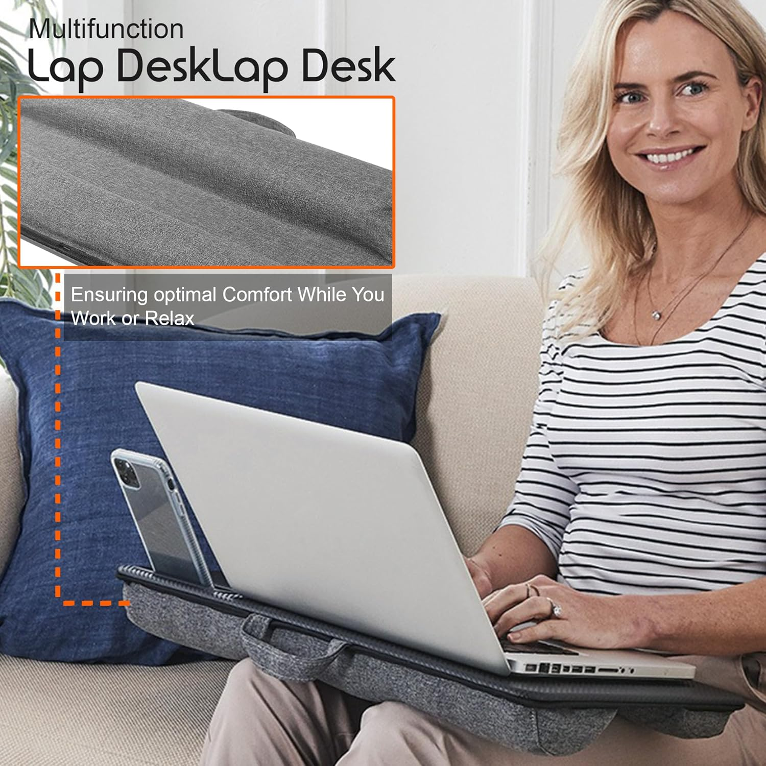 Lap Desk Laptop Tray with Cushion Support | Portable Laptop Stand with Built in Mouse Pad and Phone Holder | Lightweight Bed Sofa Floor Tablet Desk for Home Office and Travel image number 4