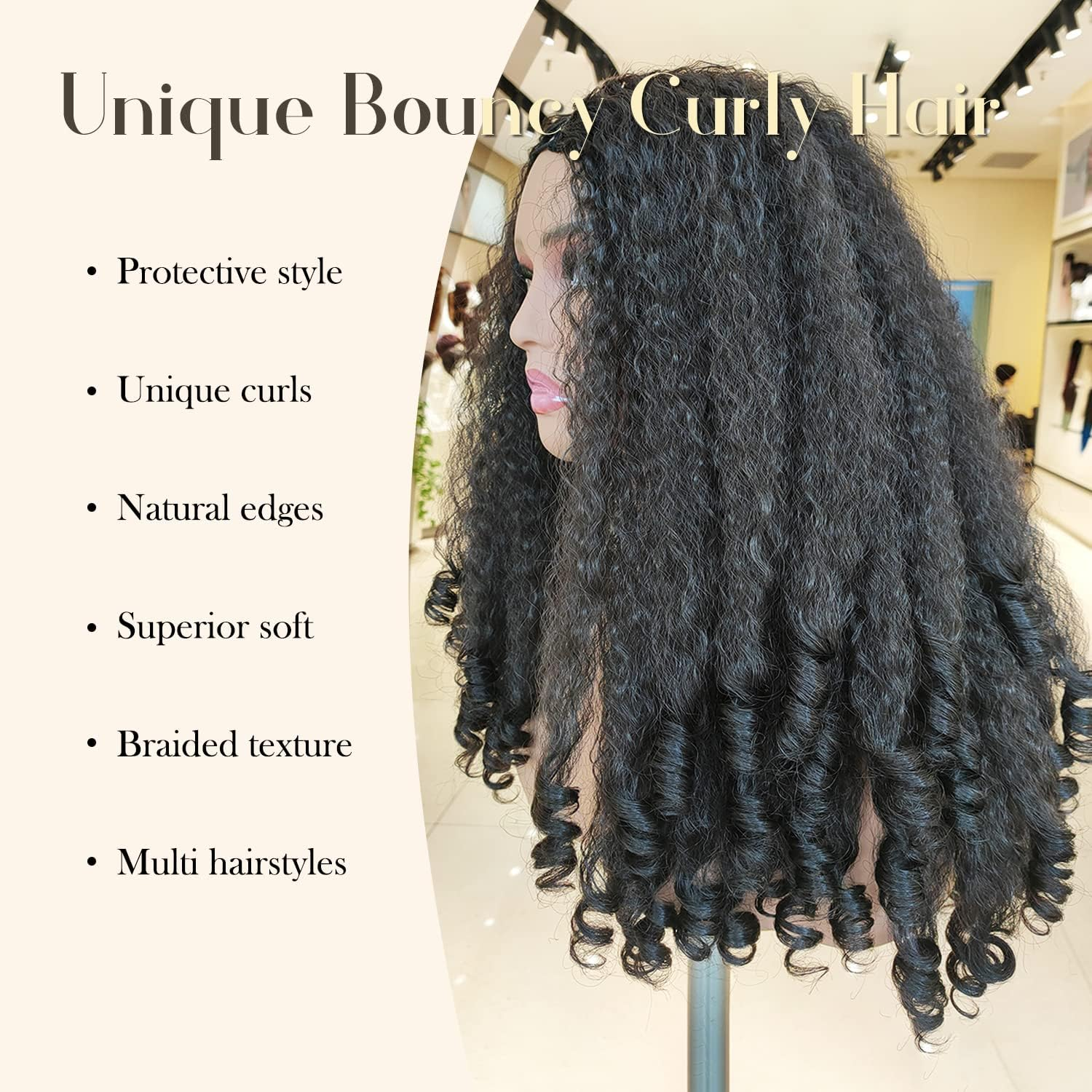 Afro Wig Curly V Part Synthetic Braided Hair Texture with Unique Bouncy Curls Ends 20 Inch Soft Curly V Part Wig Synthetic for Black Women No image number 4