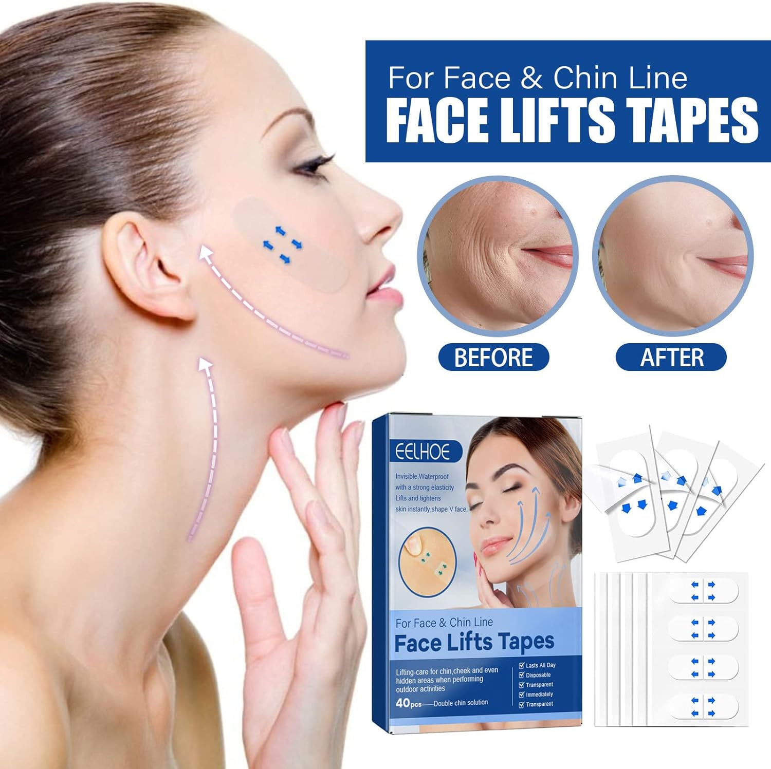 RAYWE 40PCS V Face Invisible Tape Face Lifting Firming Adhevise Tape Skin-Friendly Soft Elastic Waterproof Lasting Lifting Patch image number 6