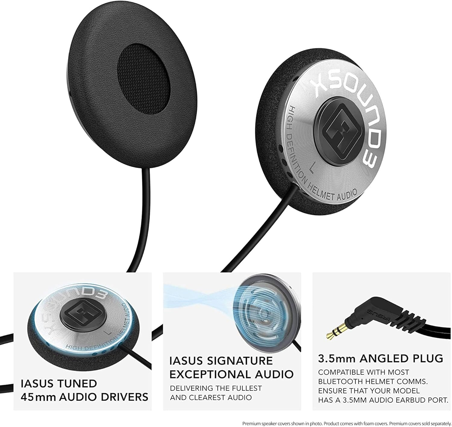 I a S U S Premium Audio Motorcycle Helmet Speakers Work with Most Helmet Comms with Earbud Ports - the Xsound 3 Drop in Helmet Headphones Speaker Kit Includes Accessories for a Quick Install image number 3