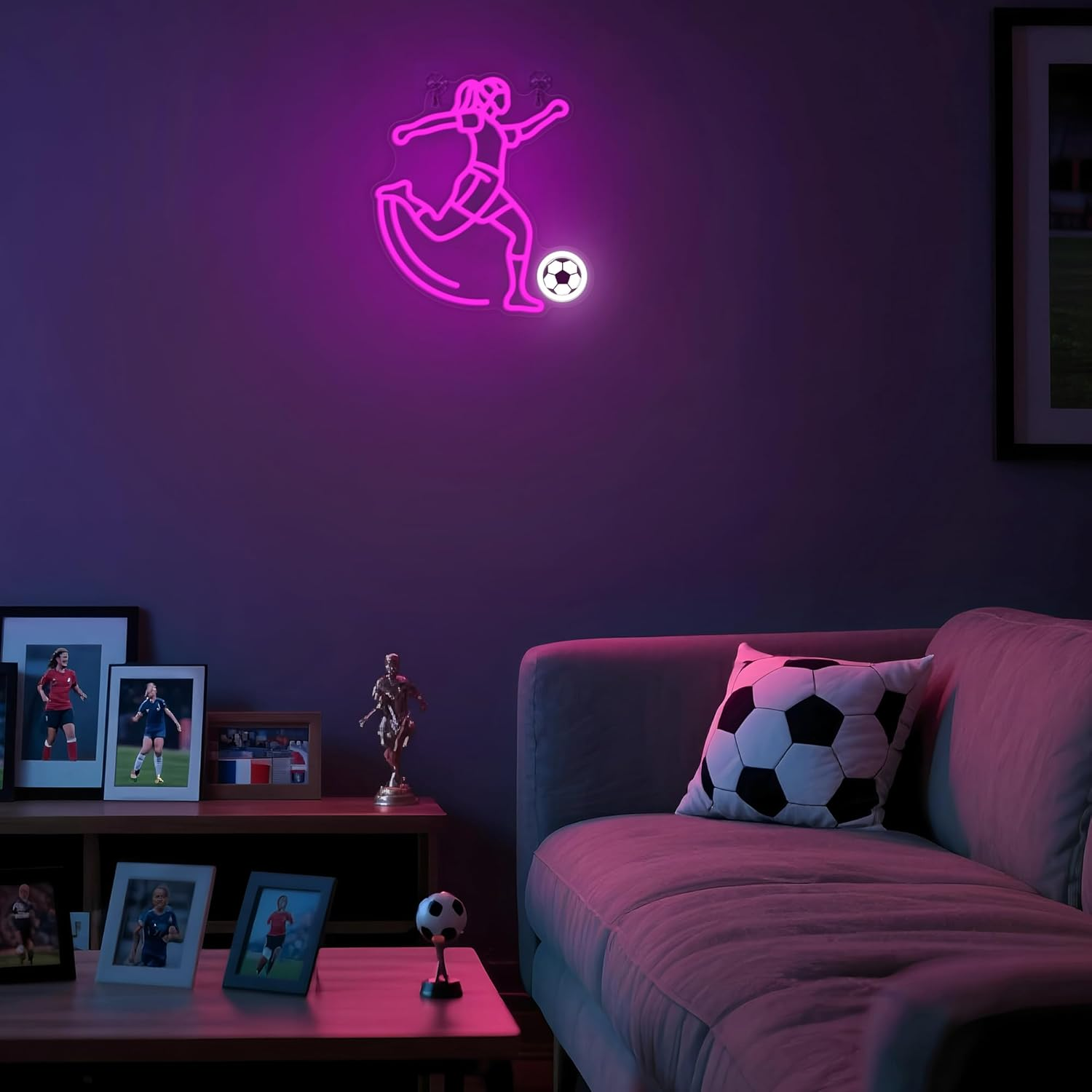 Okiyid Soccer Neon Sign for Girls - Dimmable Sport Wall Decor with USB Power,Unique Gifts for Soccer Girls Women, LED Neon Lights for Friends College Dorm Football Fans Accessories image number 3