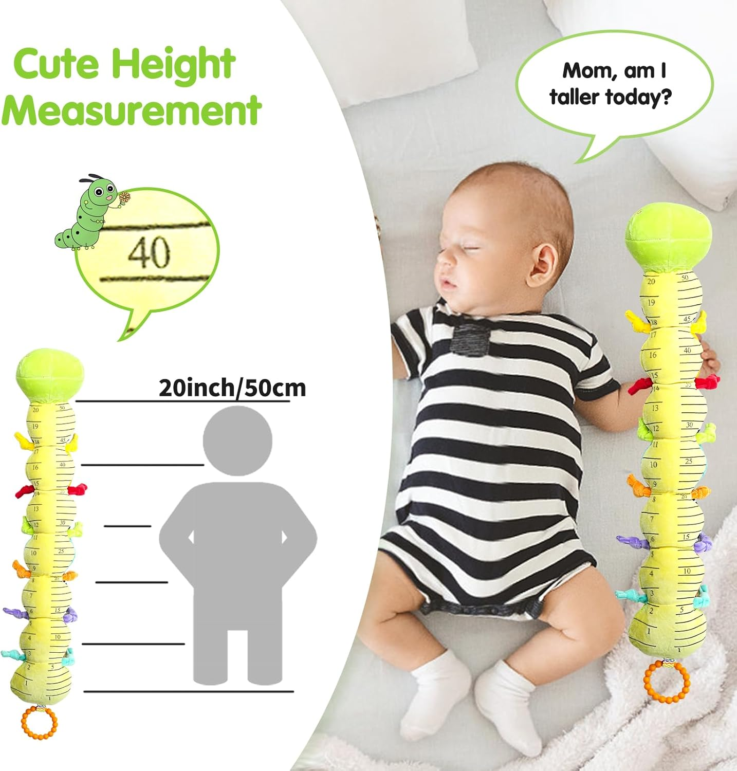 Baby Toys 0-6 Months, Musical Caterpillar Tummy Time Toy, Sensory Toys 6-12 Months, Infant Soft Stuffed Plush Animal Toy with Rattle Crinkle for Boys Girls Newborn Birthday Gifts 3 6 9 Months