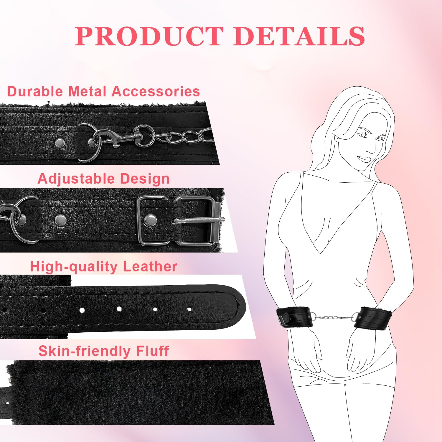 Adjustable Handcuffs Ankle Bracelets,Restraint Set Toy Eco Friendly Gift, Training Bed Set - Black 1 image number 3