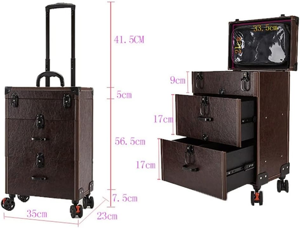 Trolley Makeup Box Universal Wheel Makeup Dresser Beauty Trolley Suitcase Rolling Suitcase Cosmetic Bag (Color : Brown, Size/1258 image number 1