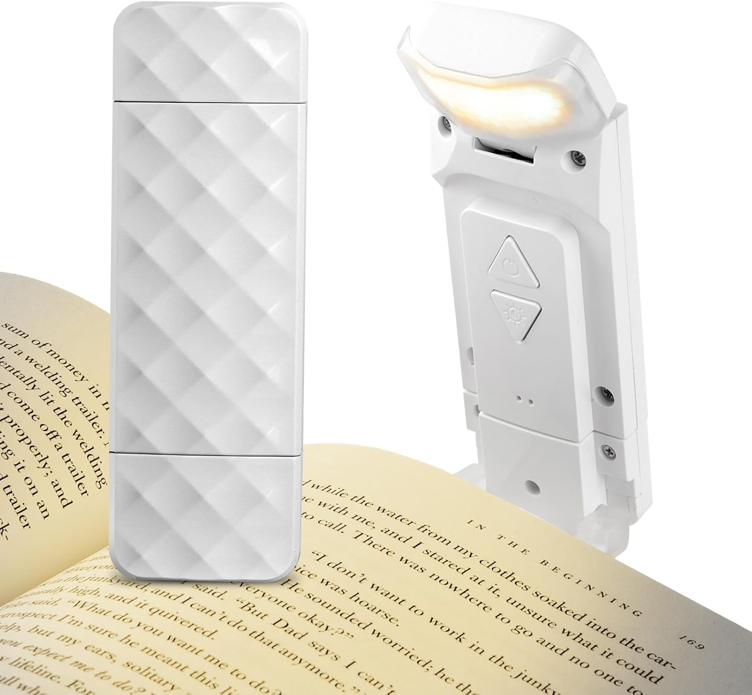 Aiqinu Reading Clip Lamp, White, LED Book Clamp Light, 3 Colour Temperatures, 5 Brightness Levels, USB Rechargeable, Plastic Material