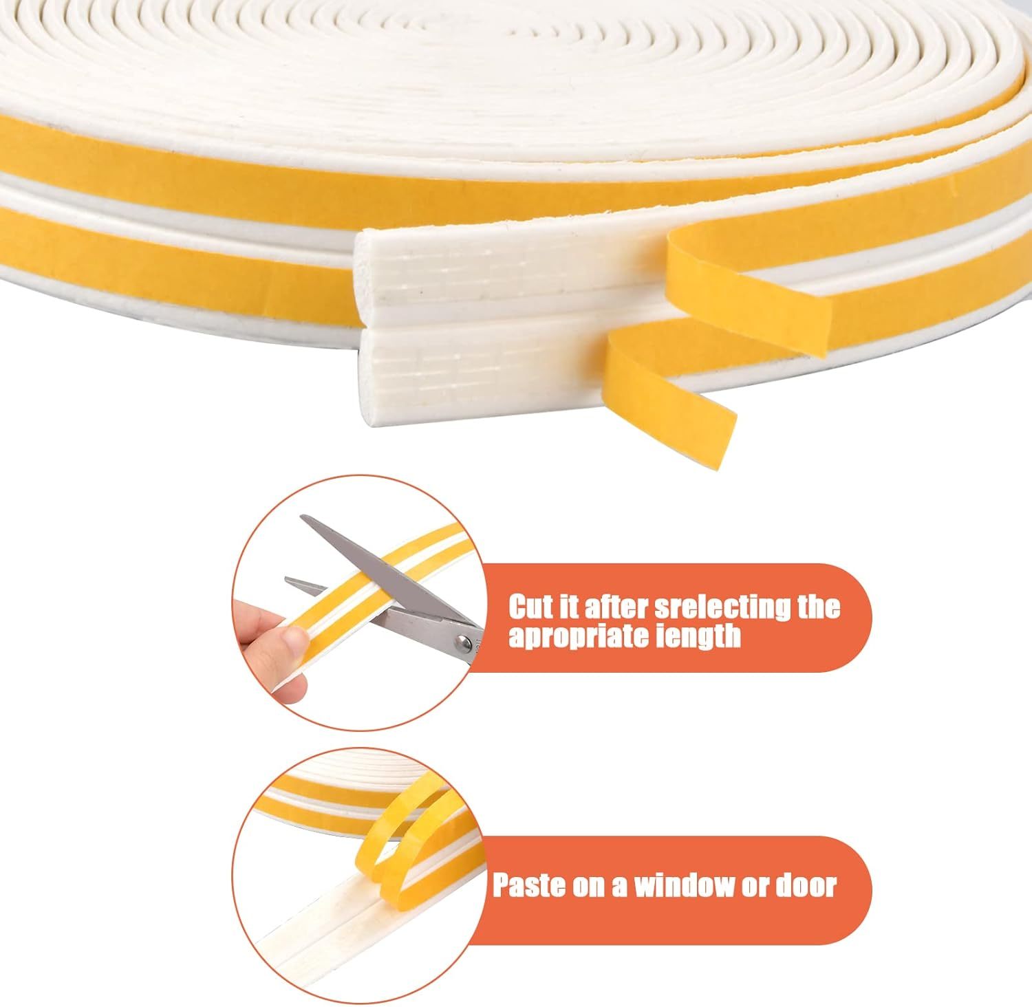 NATUCE Sealing Tape for Doors Windows 9 Mm X 2 Mm, Foam Self-Adhesive Door Seal Window Anti-Collision, Window Seal Rubber Seal Sealing Tape - 12 M (White) - White image number 3