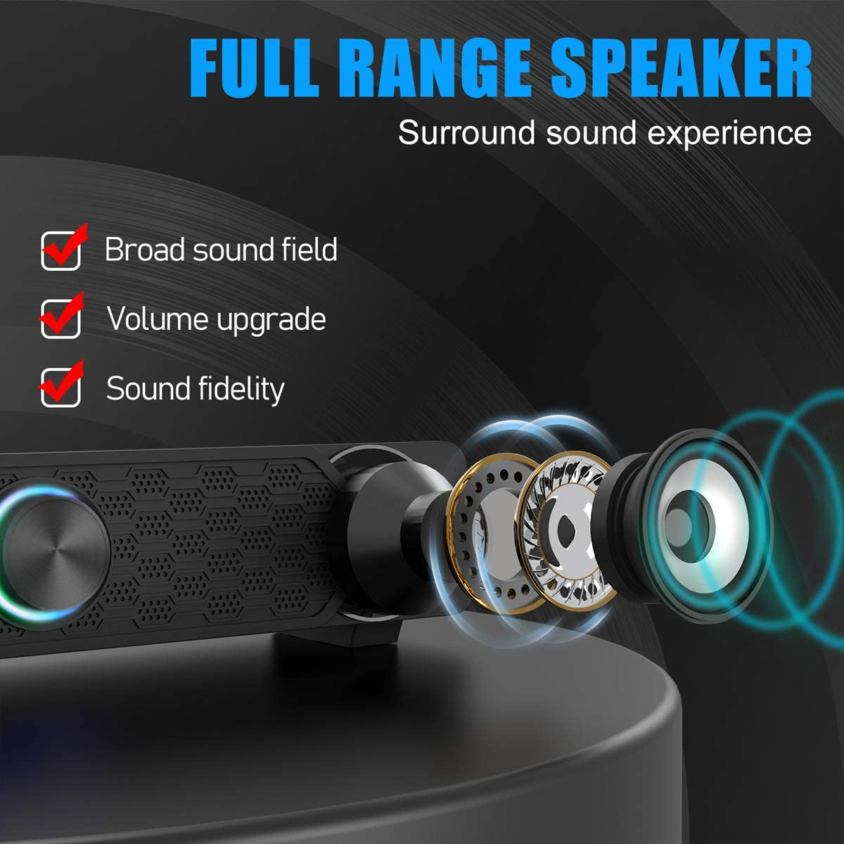 Computer Speakers,Smalodi PC Speaker Mini Led Soundbar Cool Design Perfect for Gaming Laptop Desktop Notebook image number 3