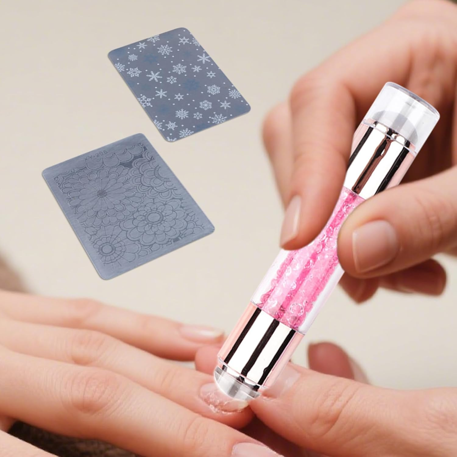 Nail Stamper Tool | Stamp Art Pen | Rhinestone Embellished Double Ended Stamping Pens Tool for Manicure Home Practice Nail Salon