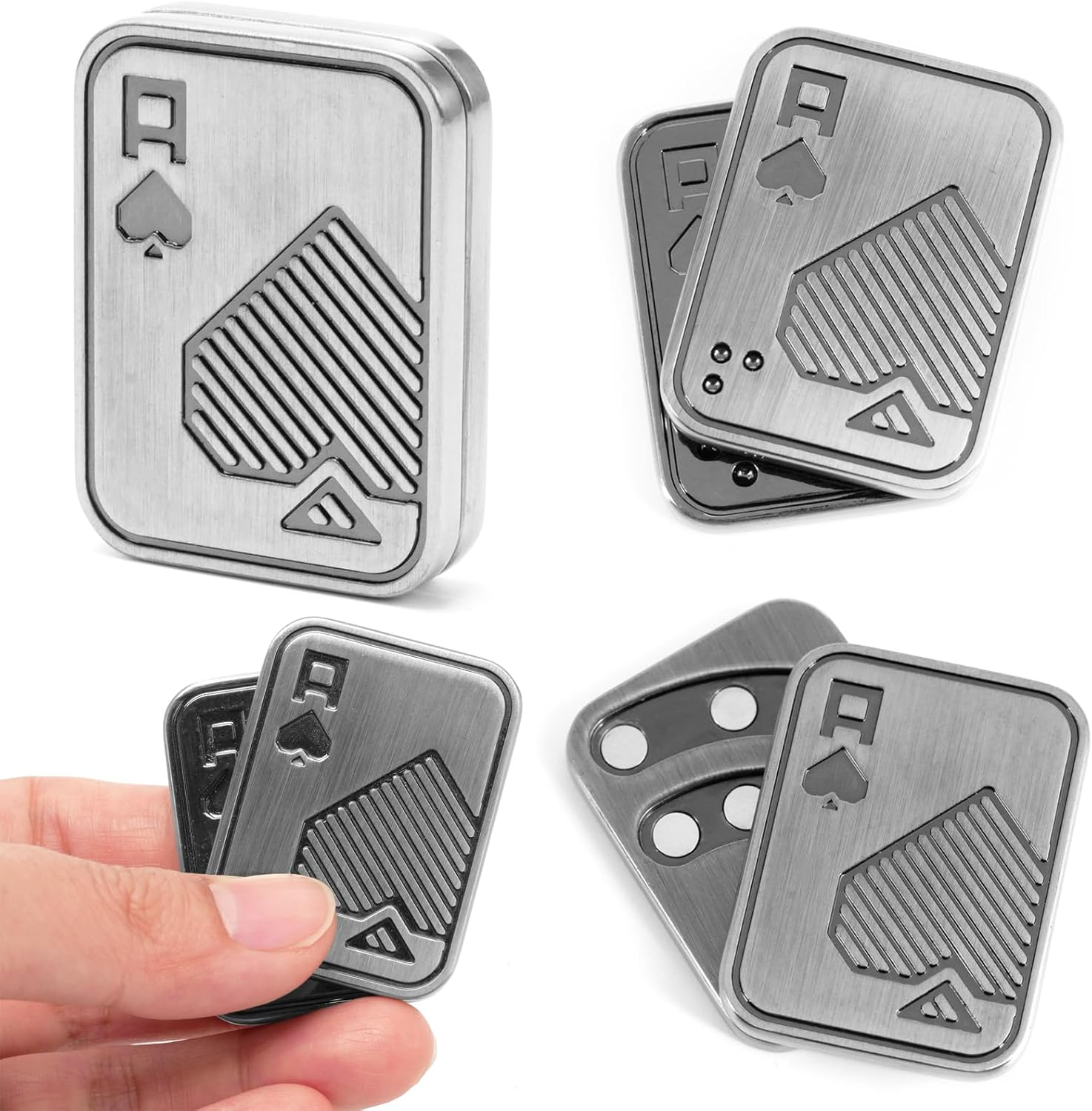 Metal Poker Fidget Slider, EDC Adult Fidget Toys to Relieve Pressure Stress Anxiety Office Desk Toy Gifts ADHD Push Card (A, Silver)