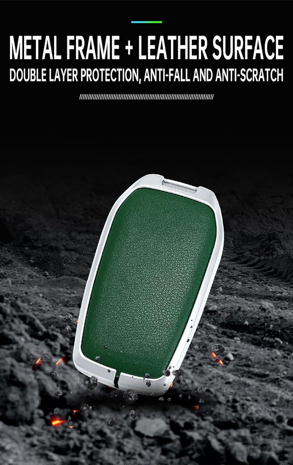 Ontto Alloy Car Key Fob Cover Fit for Toyota Land Cruiser 200 300 Prado Crown Yaris Cross Hilux Innova Fortuner Camry Leather Key Case Shell Key Holder Keyring Keychain Accessories Silver-Black image number 3