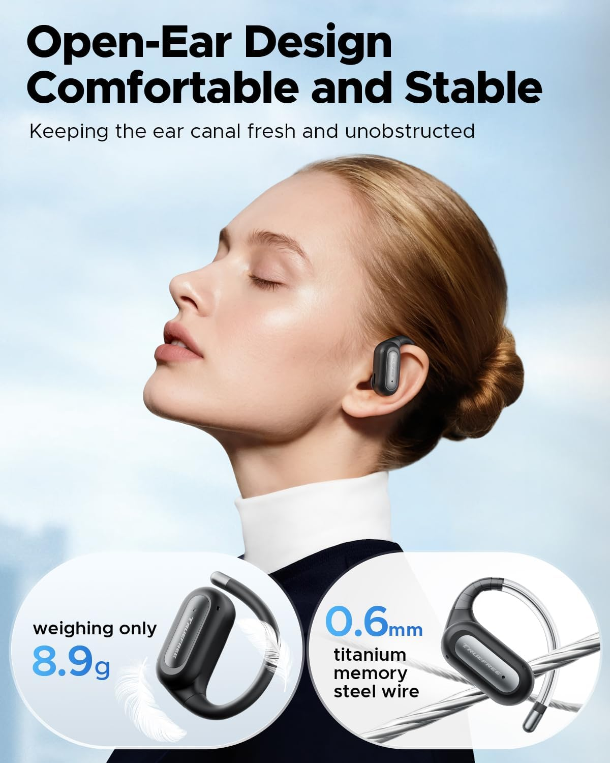 Open Ear Headphones, TRUEFREE Wireless Earbuds, Bluetooth 6.0 Ear Buds Earhook with LED Display, 40H Playtime, Waterproof IPX5, Secure Fit, Noise Cancelling Mic for Sport, Work & Commute image number 1