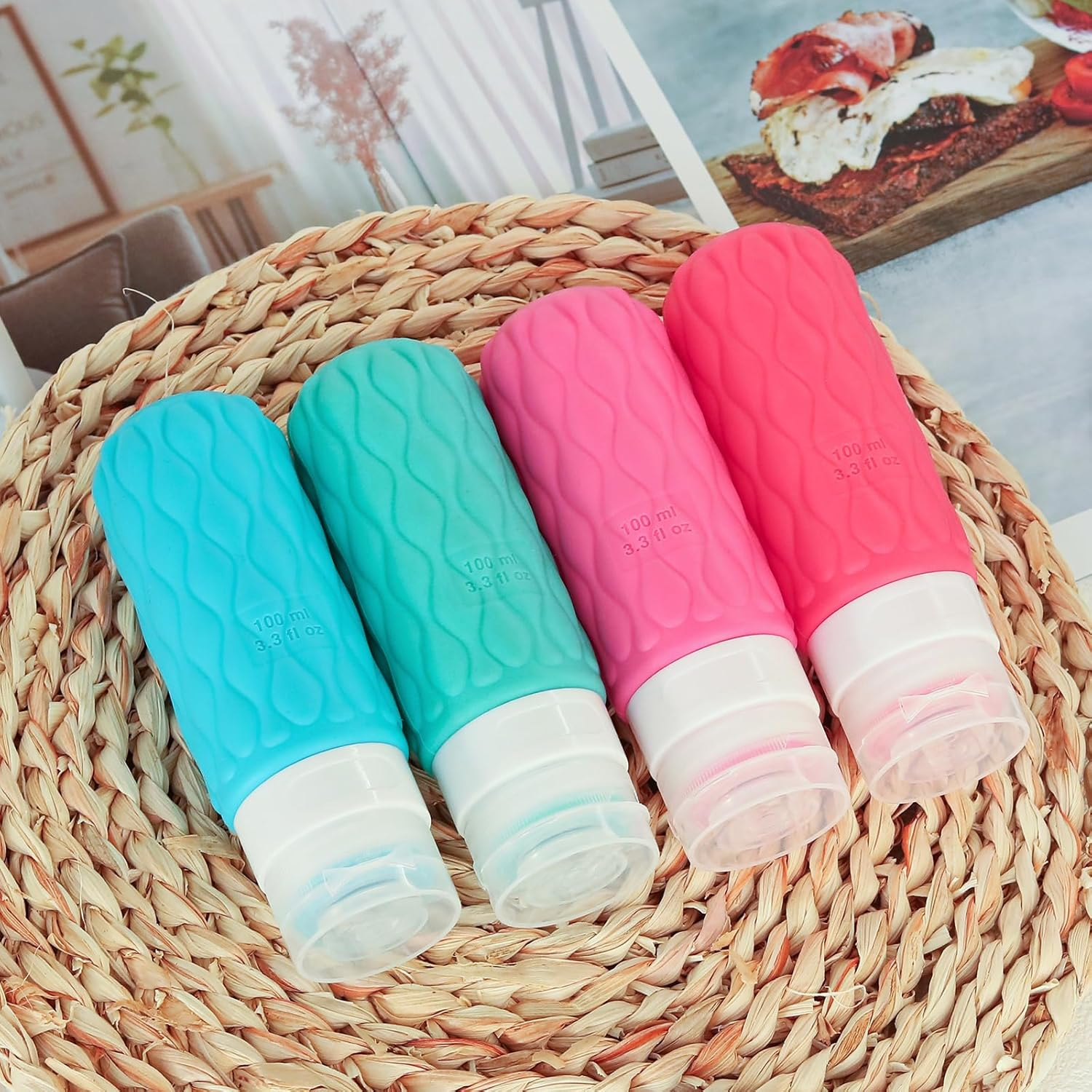 4 Pack Travel Bottles for Toiletries with Labels, 100 Ml Silicone Travel Bottles Set with Clear Zipper Toiletry Bag, Leakproof Refillable Squeeze Travel Size Containers for Shampoo Conditioner image number 2