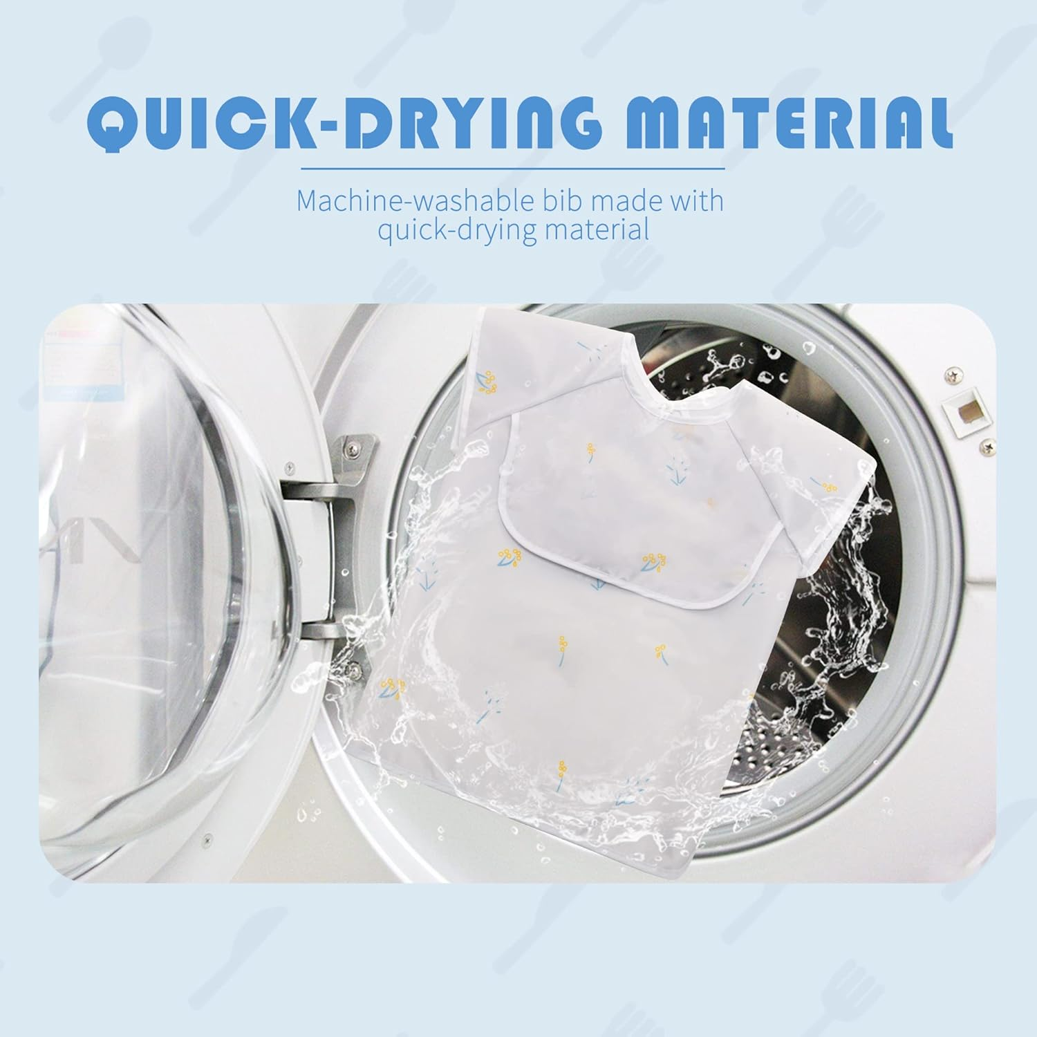 Little Dimsum 2 Pcs Baby Food Bib Short Sleeves Waterproof Feeding Apron Smock with Top Pocket Bag for Babies/Toddlers/Infants (Flower Sets) image number 2