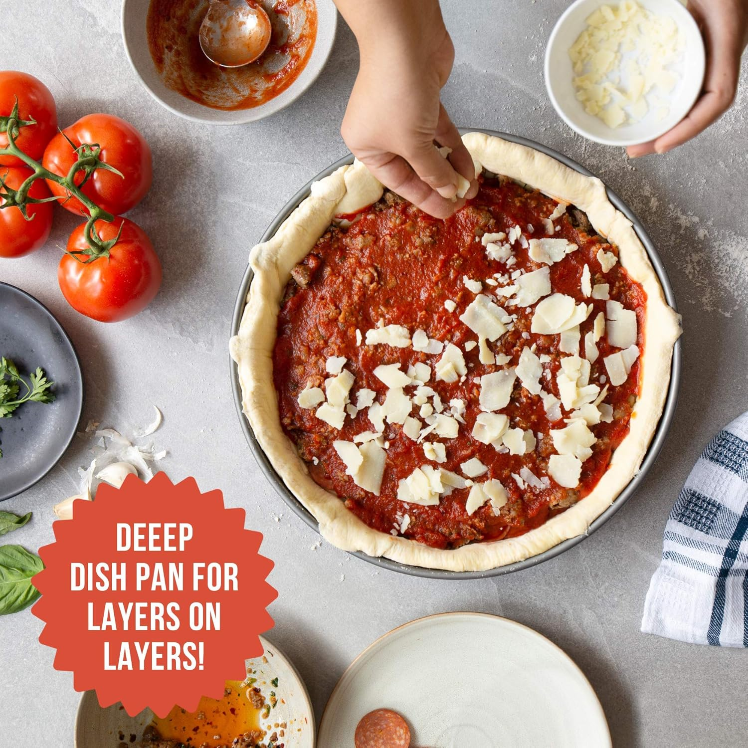Chef Pomodoro Chicago Deep Dish Pizza Pan 12 Inch, Hard Anodized Aluminum Pizza Pan for Oven, Pre-Seasoned Bakeware Kitchenware, Non-Stick round Pizza Pans (12-Inch) image number 4