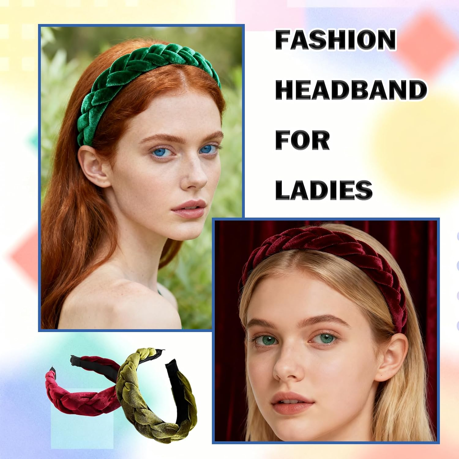 FISH DRAGATE 2 Pieces Women'S Headband, Braided Headbands, Dirndl, Velvet Hair Band, Braided, Vintage Headband, Fashion Accessories, Party, Wedding Bridal Hair Jewellery image number 2