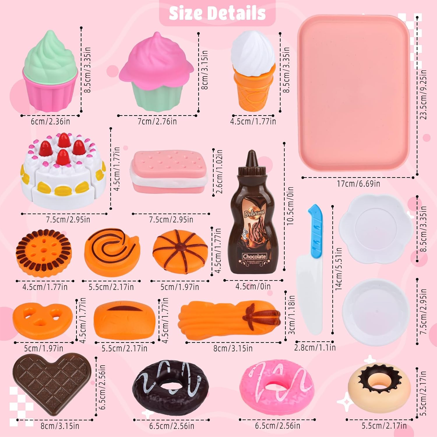 Pretend Food Set for Kids, 21PCS Dessert Toys with Cake, Ice Cream, Cookies & More, Perfect for Toddler Girls Aged 3 and Above image number 3