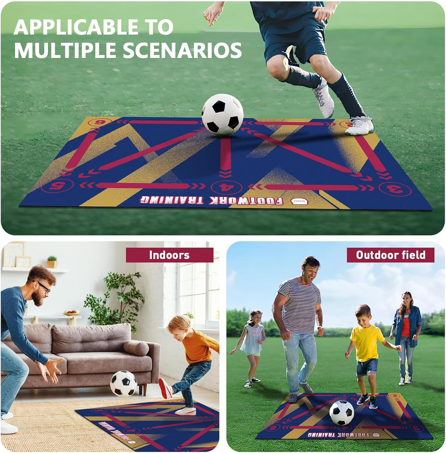 MIAOKE Soccer Training Mat, Football Footstep Training Mat for All Levels, Anti-Skid Soccer Footwork Training Mat,Equipment for All Ages to Improve Speed, Strength (Classic) image number 1