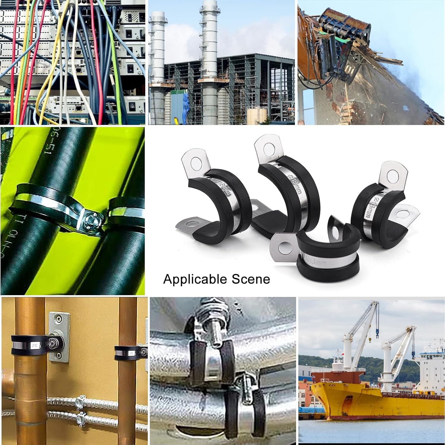 52Pcs P Clips Hose Clamp Cable Clamps Assortment Kit, 304 Stainless Steel Rubber Cushion Pipe Clamps in 6 Sizes 1/4" 5/16" 3/8" 1/2" 5/8" 3/4" (BLACK) - Red image number 3