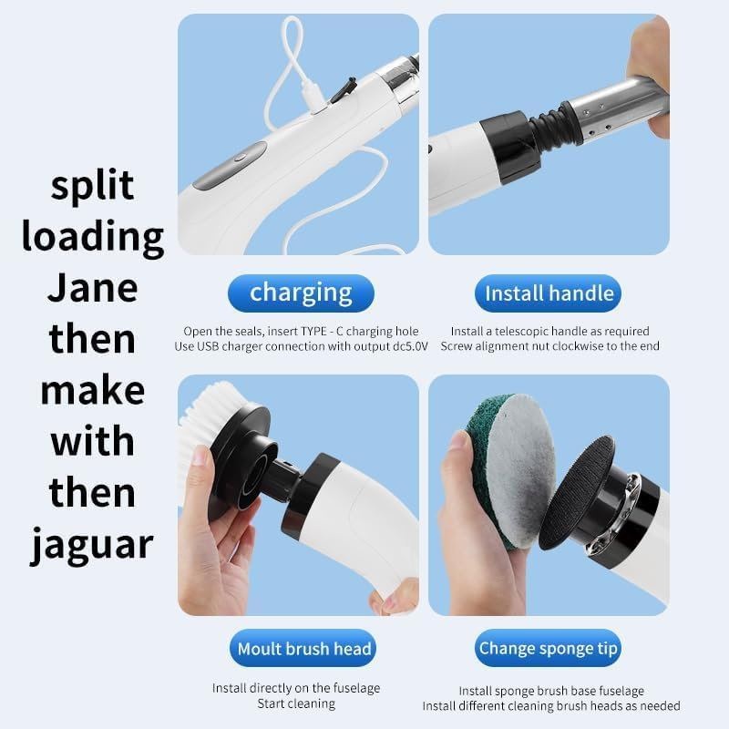 Electric Spin Scrubber Cordless - Lightweight Bathroom Cleaning Brush Scrubber with 6 Replaceable Brush Heads, Power Scrubber with 3 Speeds Tub and LED Display, 4000Mah (Classic White) - Classic White image number 5