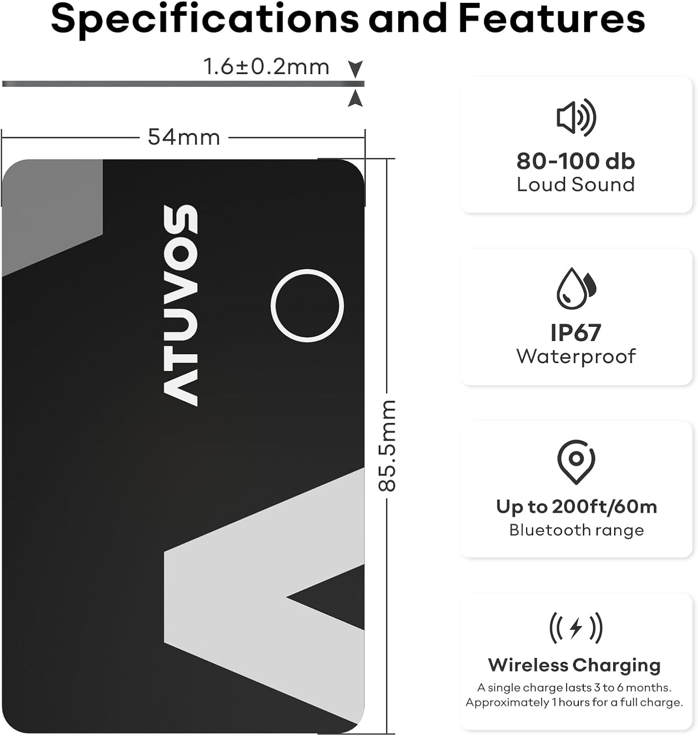 ATUVOS Tracker Air Card Wallet Thin 0.16Cm,(Wireless Charging) Smart Bluetooth Locator Work with Apple Find My (Ios Only), Ltem Finder for Luggages, Suitcase, Bags, Passport -1 Pack