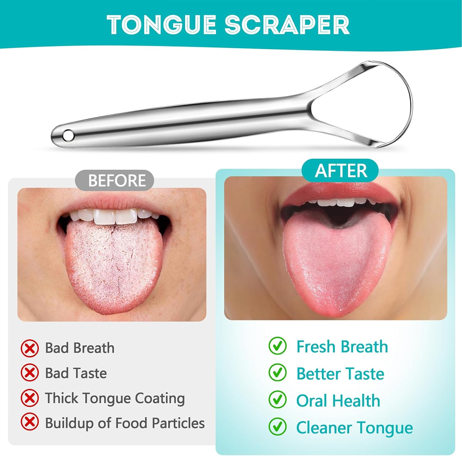 EZ COZY 2 Pack Tongue Scraper, Reduce Bad Breath, Stainless Steel Tongue Scraper for Adults, Metal Tongue Cleaner for Oral Care and Fresher Breath, Easy to Use Tongue Scraper with Case image number 4
