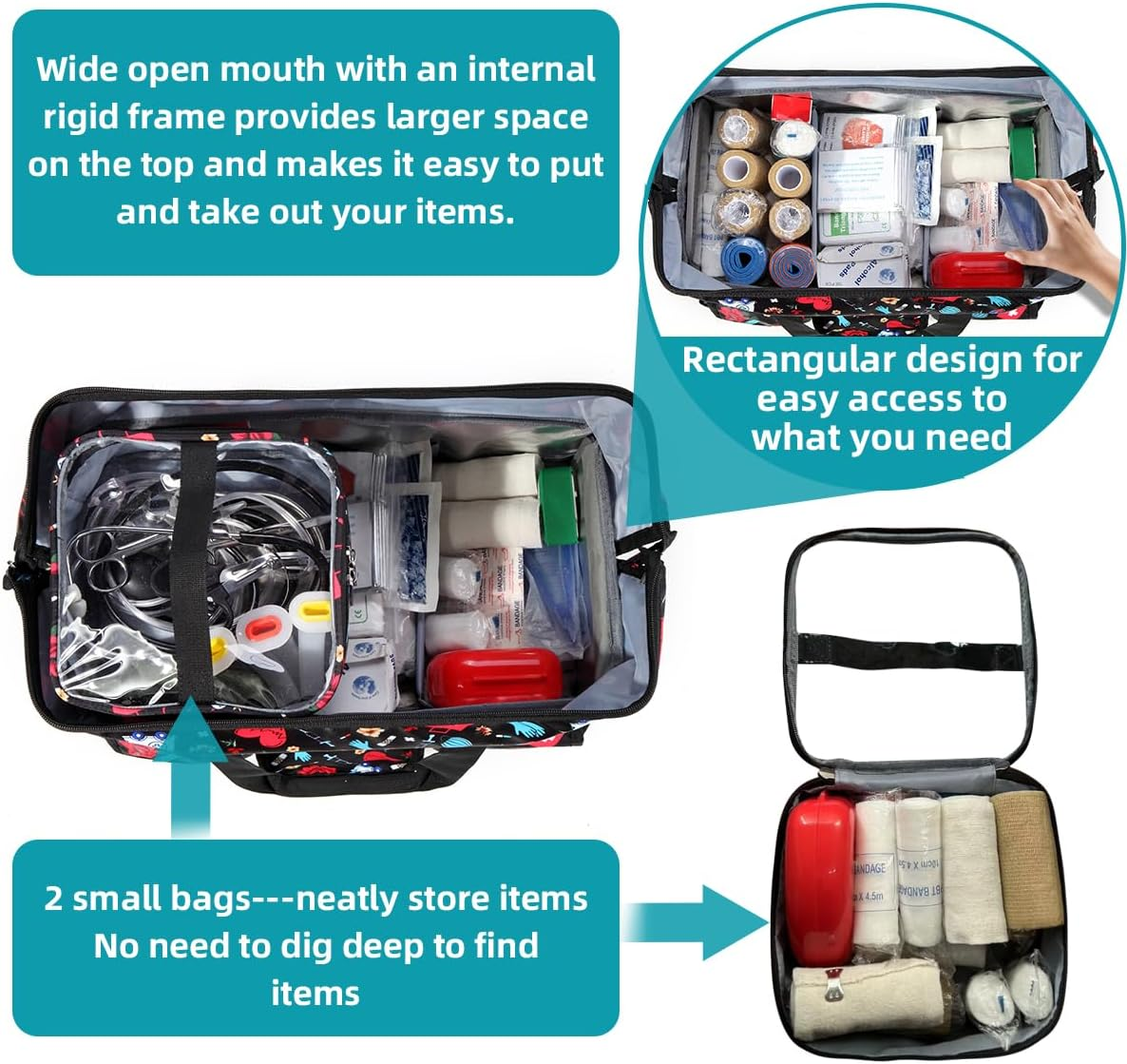 Nurse Rolling Medical Duffle Bag for Work, Clinical Home Health, CNA Gift - Carry on Bag with Wheels for Doctor, EMT, EMS Healthcare, 18.5 X 10.7 X 13 Inches - Black And Red image number 6