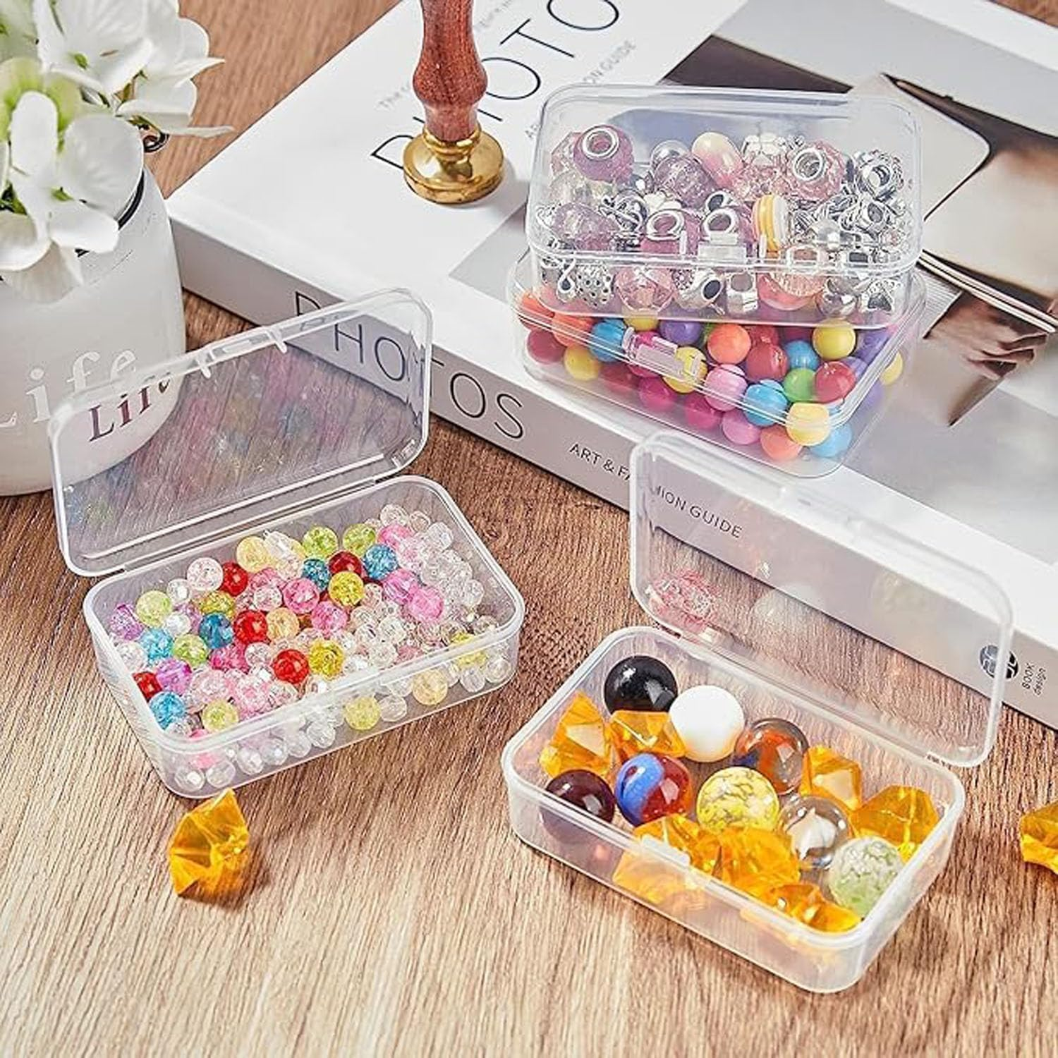 Small Storage Containers, 4.5X3.4 Inches Clear Rectangle Box for Collecting Small Items, Beads, Game Pieces, Business Cards, Crafts Accessories 12 Pcs image number 3