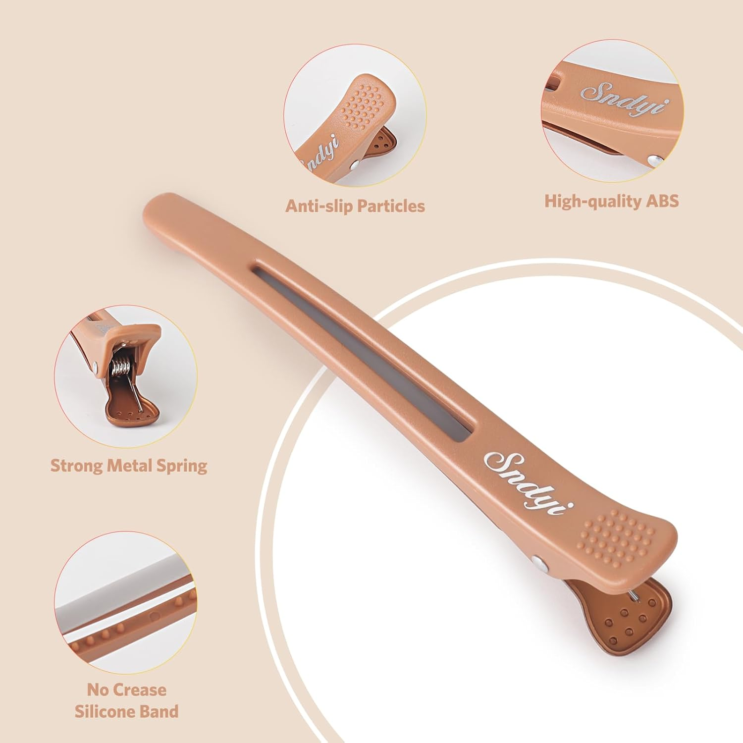 Sndyi Hair Clips, Hairdressing Supplies, Pack of 12 Hair Clips for Styling and Cutting, Section Clips, Hairdresser, Non-Slip Hair Clips with Silicone Band, Hair Clips for Thick and Thin Hair, Neutral image number 6