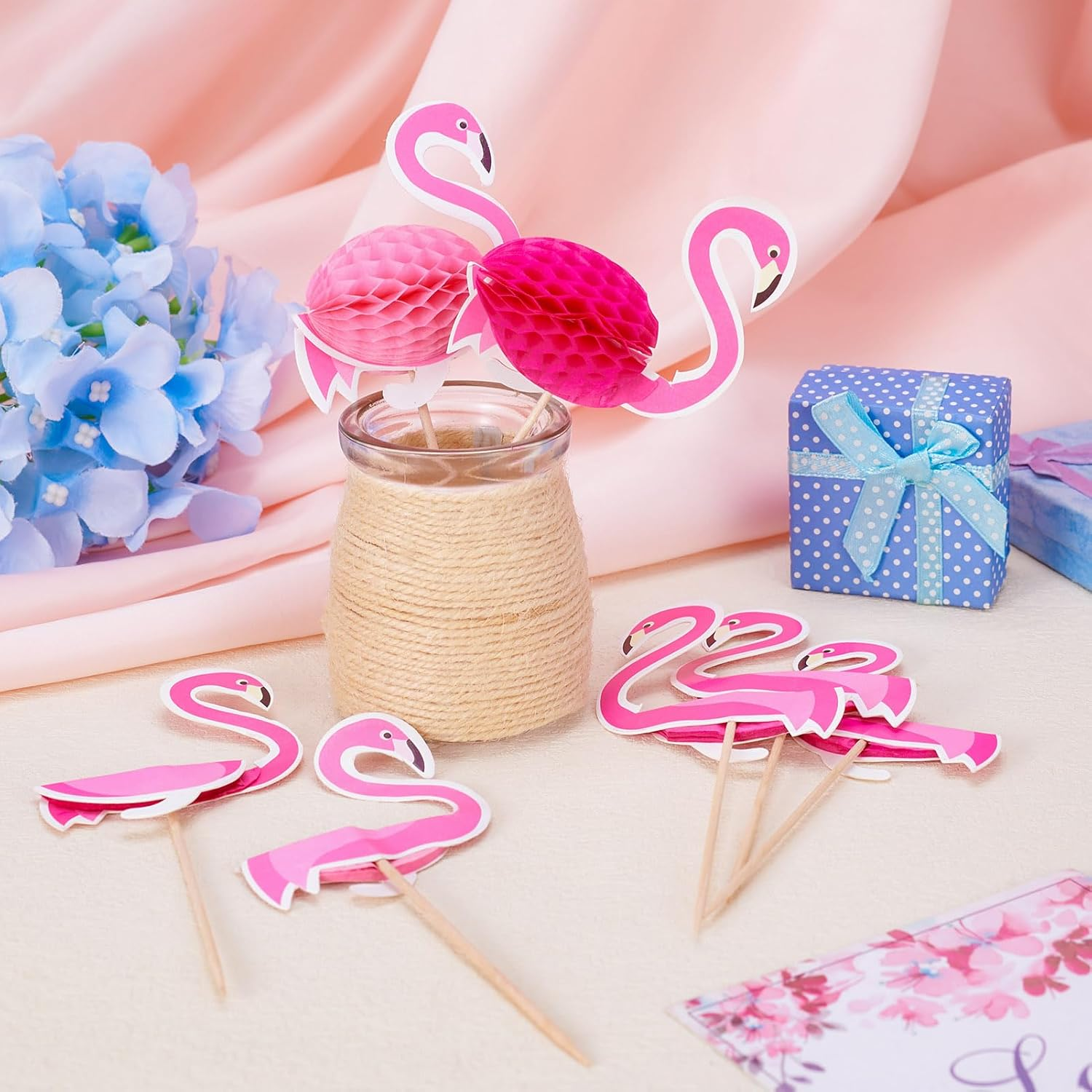 Fashewelry 50Pcs 3D Flamingo Cupcake Toppers Tropical Aloha Cake Picks Luau Cupcake Sticks for Summer Hawaiian Wedding Baby Shower Birthday Festival Christmas image number 2